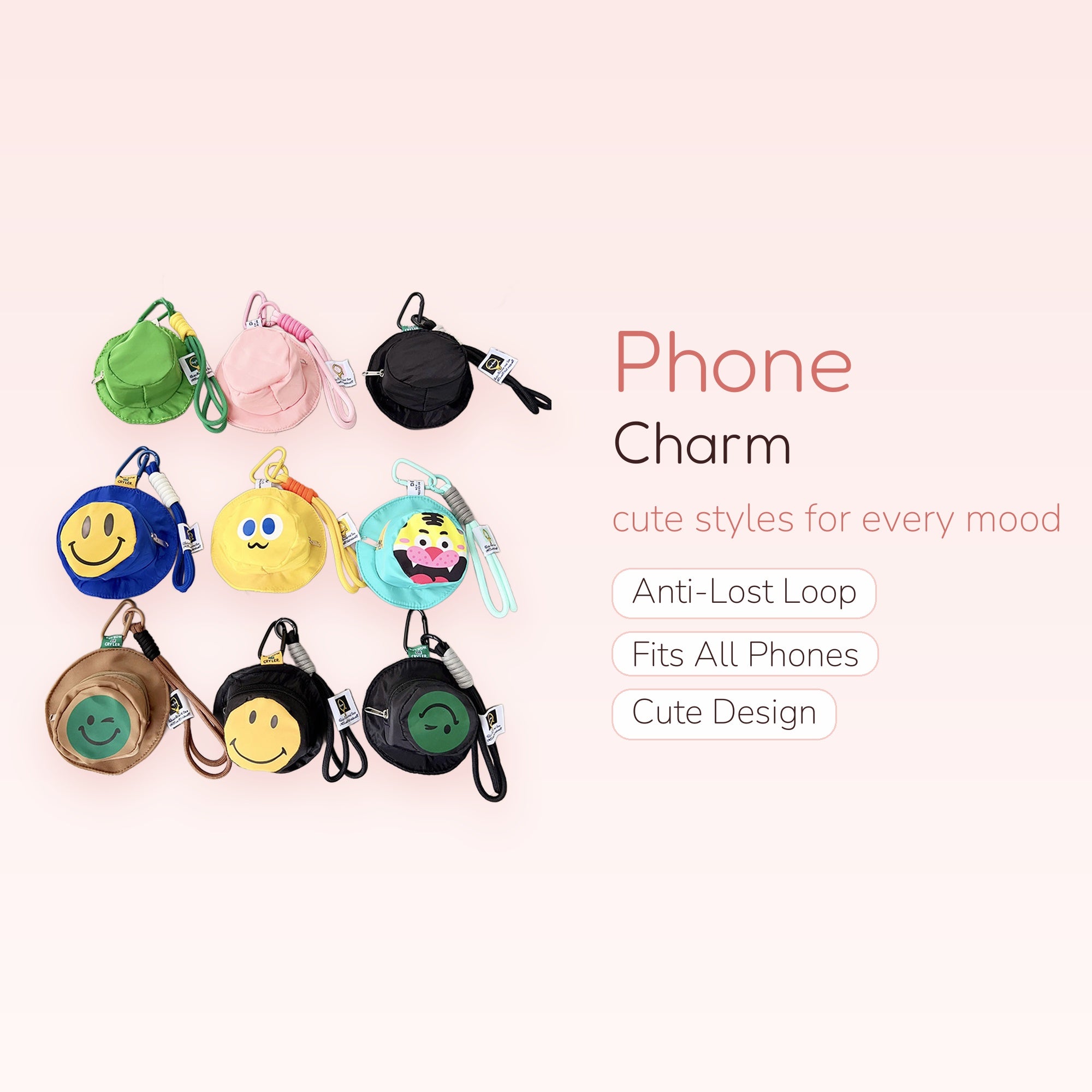 Kawaii Bucket Hat Mini Bag Phone Charm | Cute Coin Purse Keychain Lanyard
