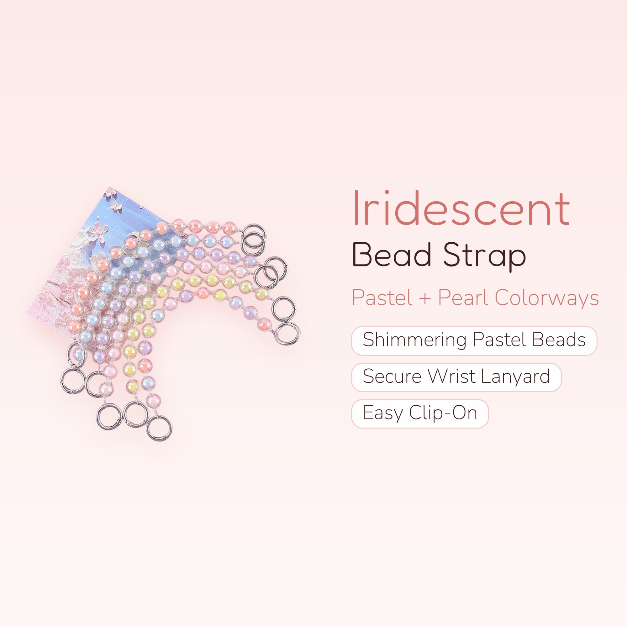 Iridescent Pastel Pearl Phone Charm Strap | Cute Beaded Wrist Lanyard