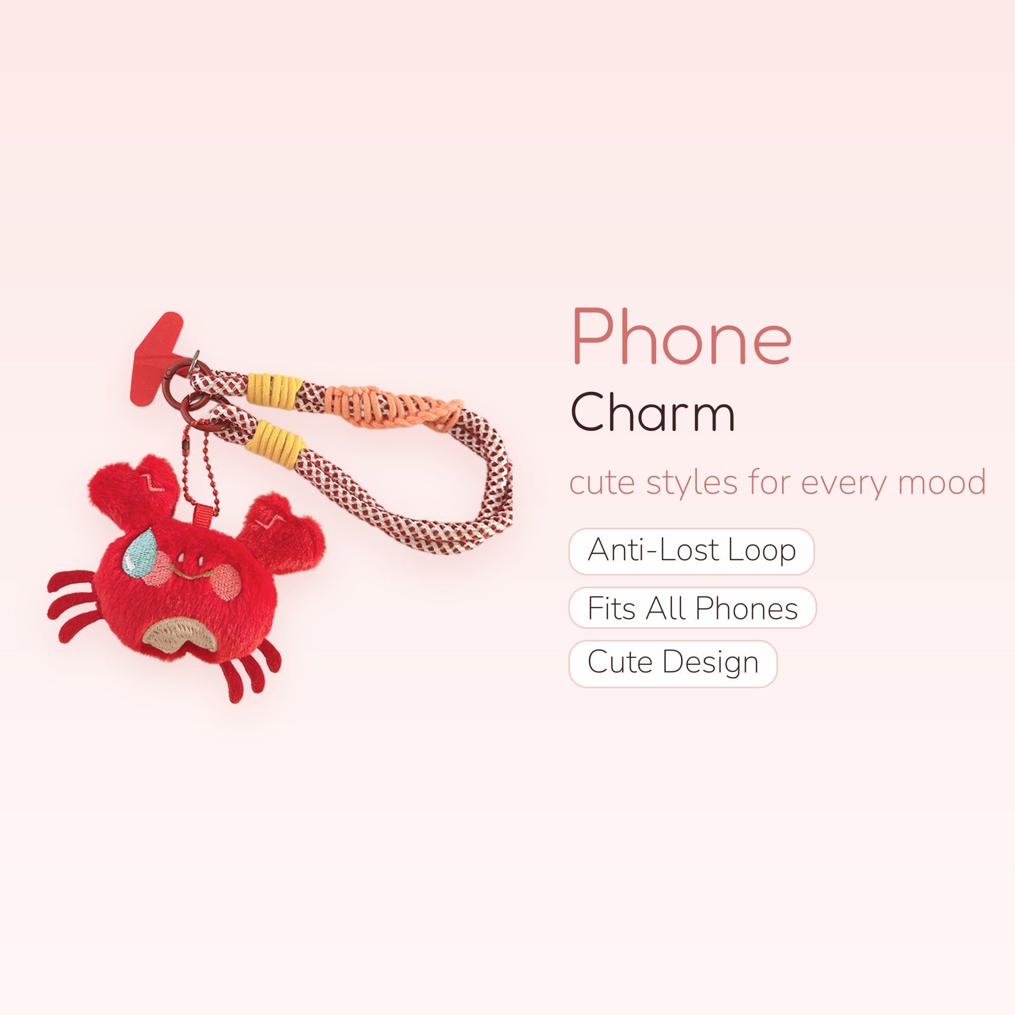 Cute Red Fluffy Crab Phone Charm | Kawaii Animal Wrist Strap Lanyard