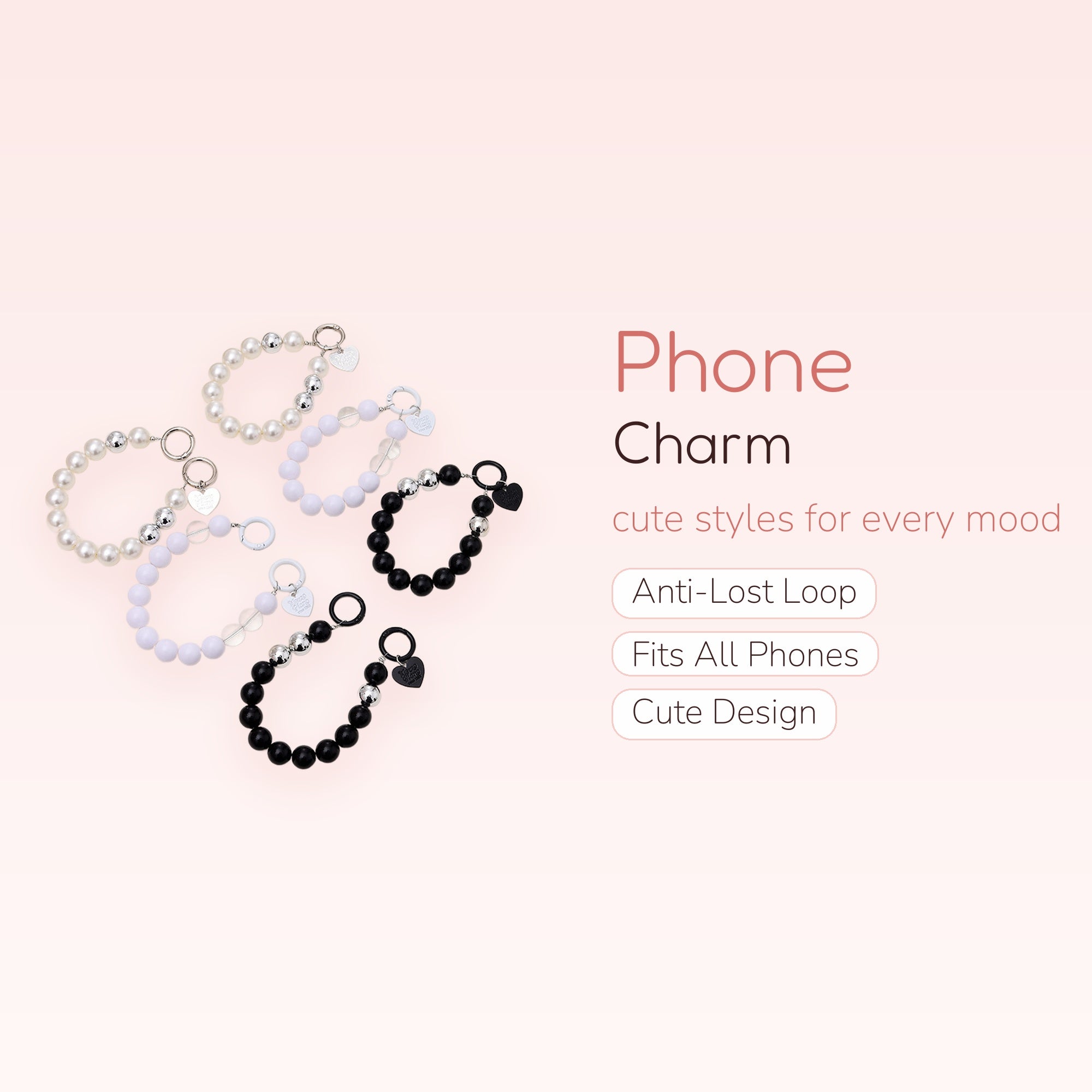 Aesthetic Pearl & Beaded Phone Charm Wristlet | Cute Heart Keychain Strap