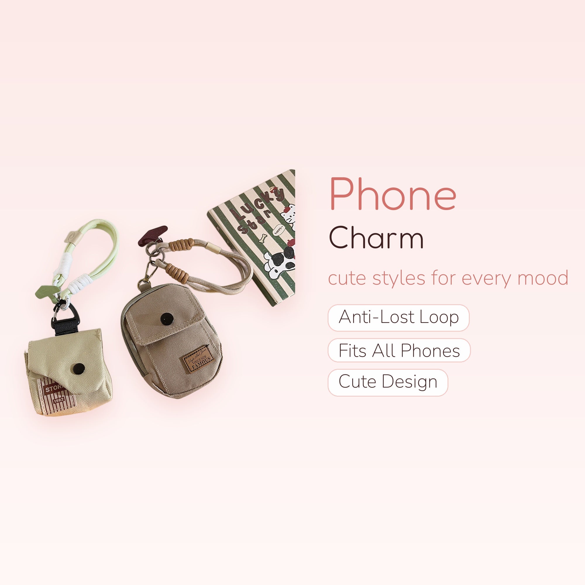 Aesthetic Canvas Mini Bag Phone Charm | Cute Wrist Lanyard with Pouch