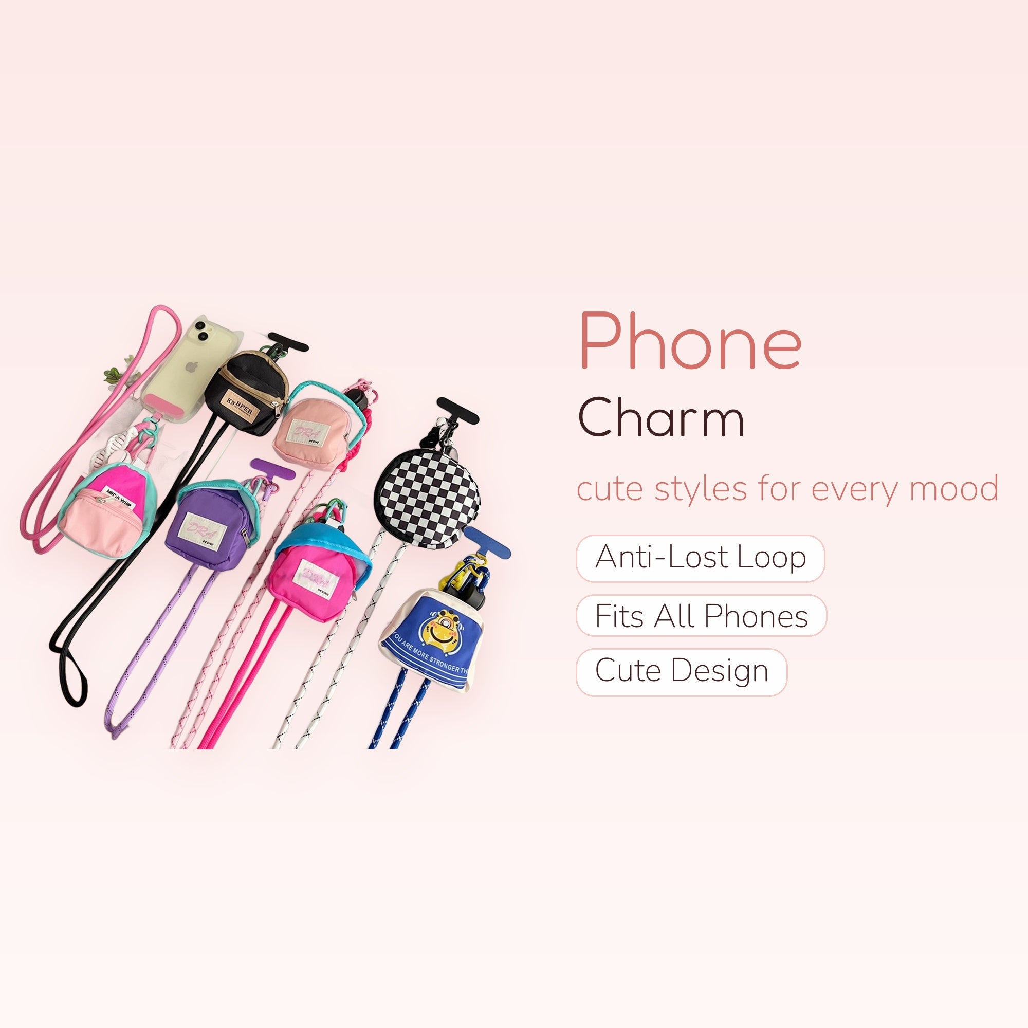 SIMPLYBUBBI — Mini Backpack & Checkered Pouch Lanyard | Cute Phone Strap