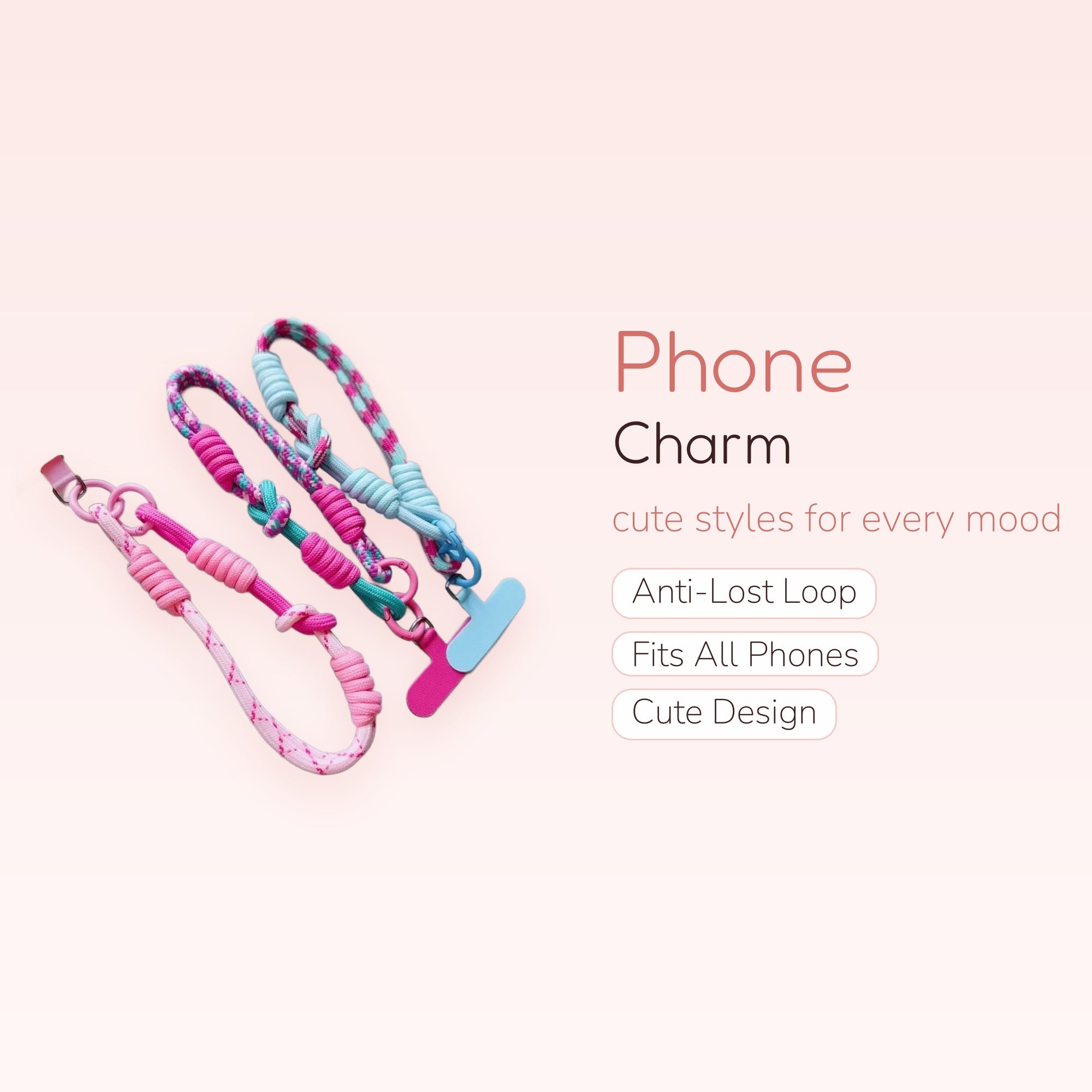 Kawaii Braided Rope Phone Charm Wristlet | Colorful Knotted Lanyard Strap