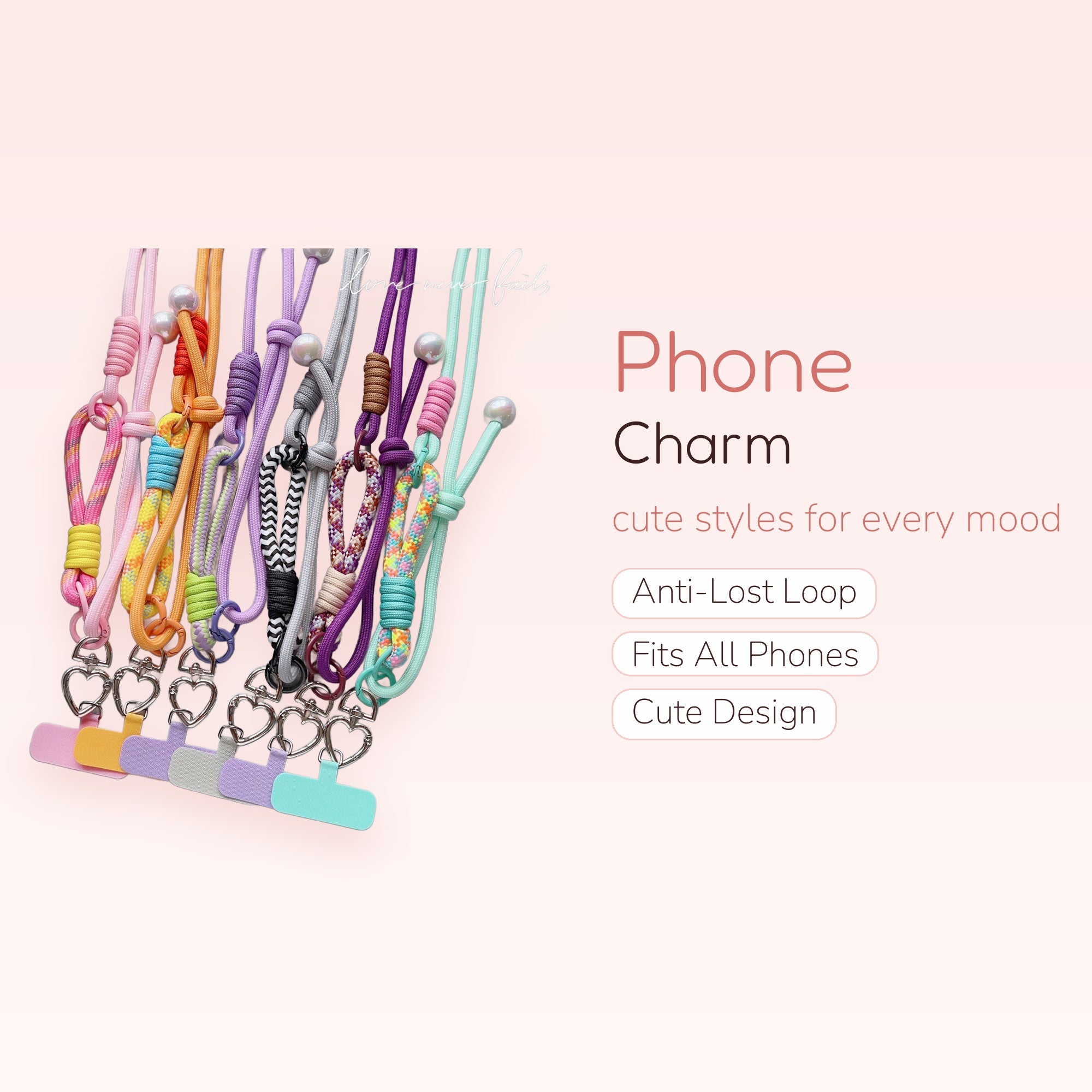Aesthetic Heart Clasp Phone Charm Lanyard | Colorful Braided Rope Wrist Strap