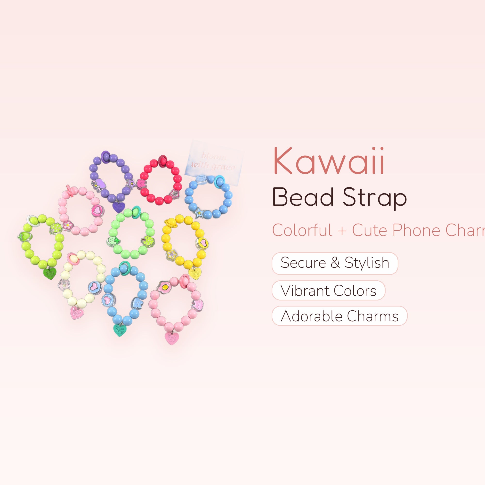 Kawaii Bead Phone Charm Strap | Cute Acrylic Wrist Lanyard