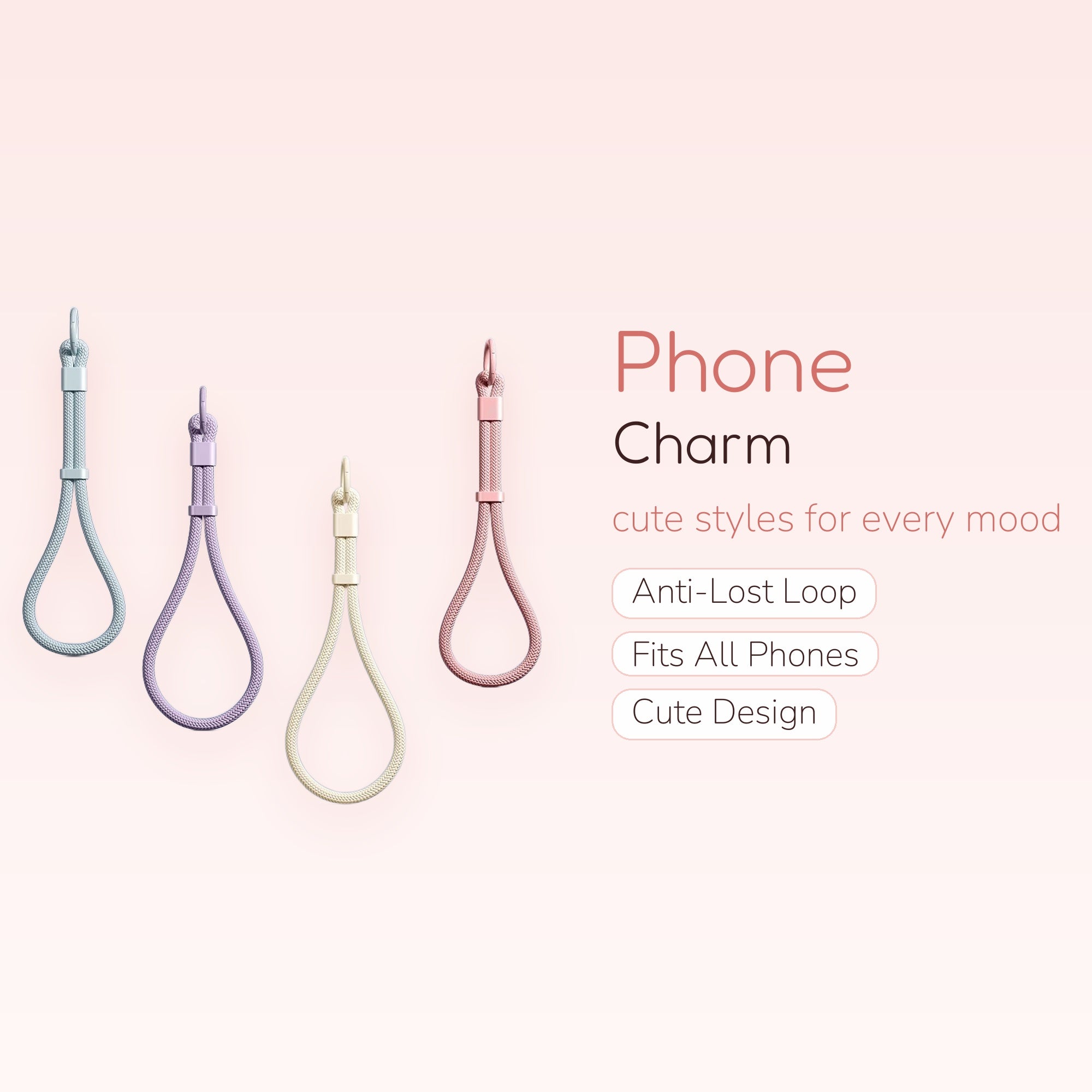 Adjustable Braided Rope Phone Charm Strap | Pastel Wrist Lanyard with Hook