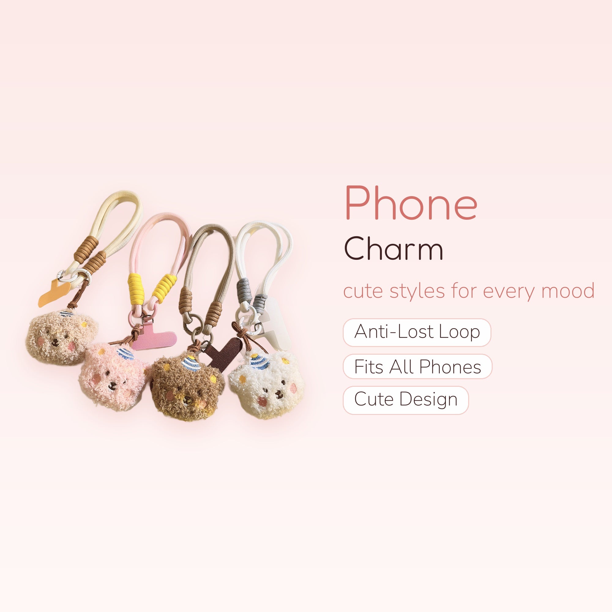 Cute Fluffy Bear Phone Charm Wrist Strap | Kawaii Plush Animal Lanyard