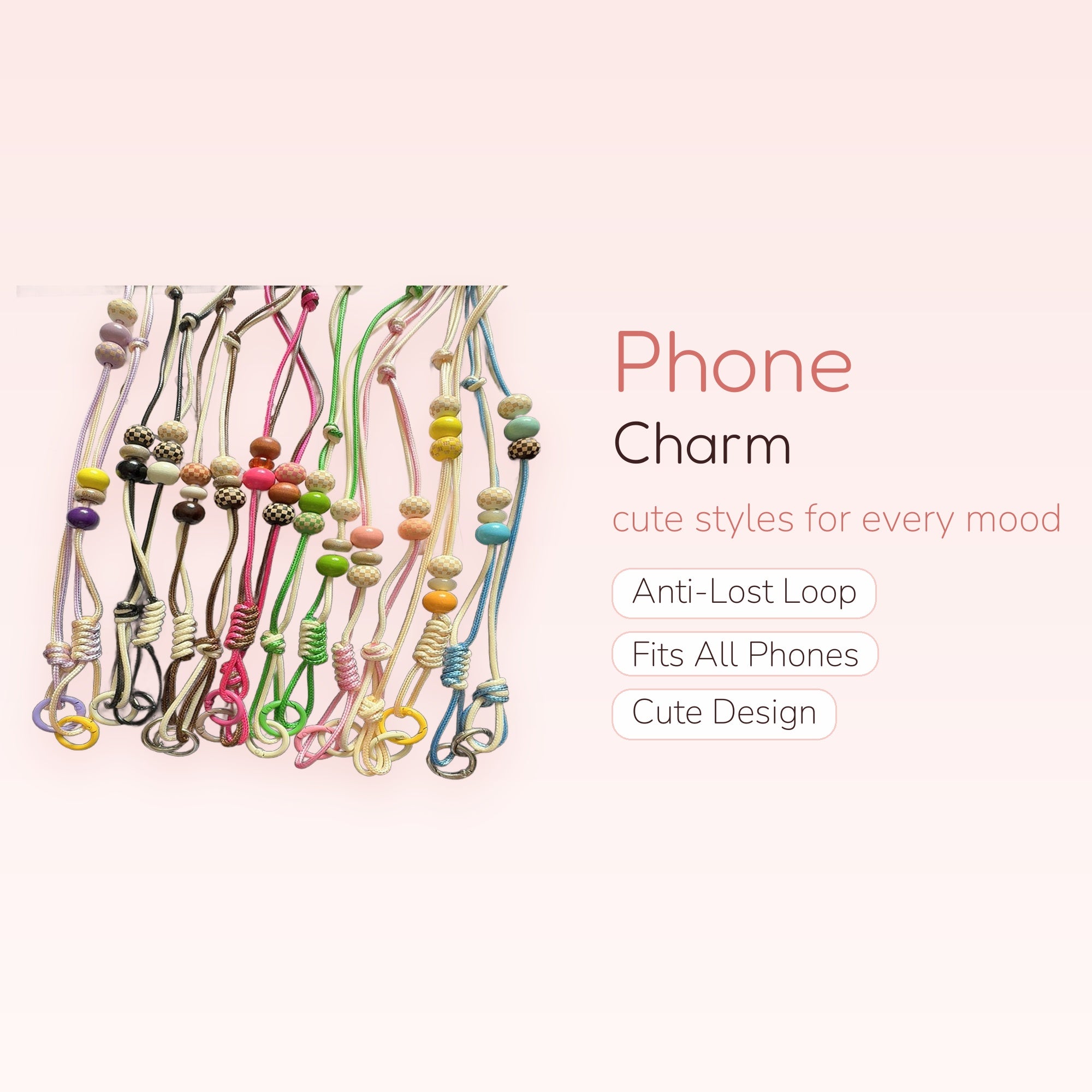 Colorful Beaded Phone Charm Straps | Adjustable Wrist Lanyards with Checkered Beads