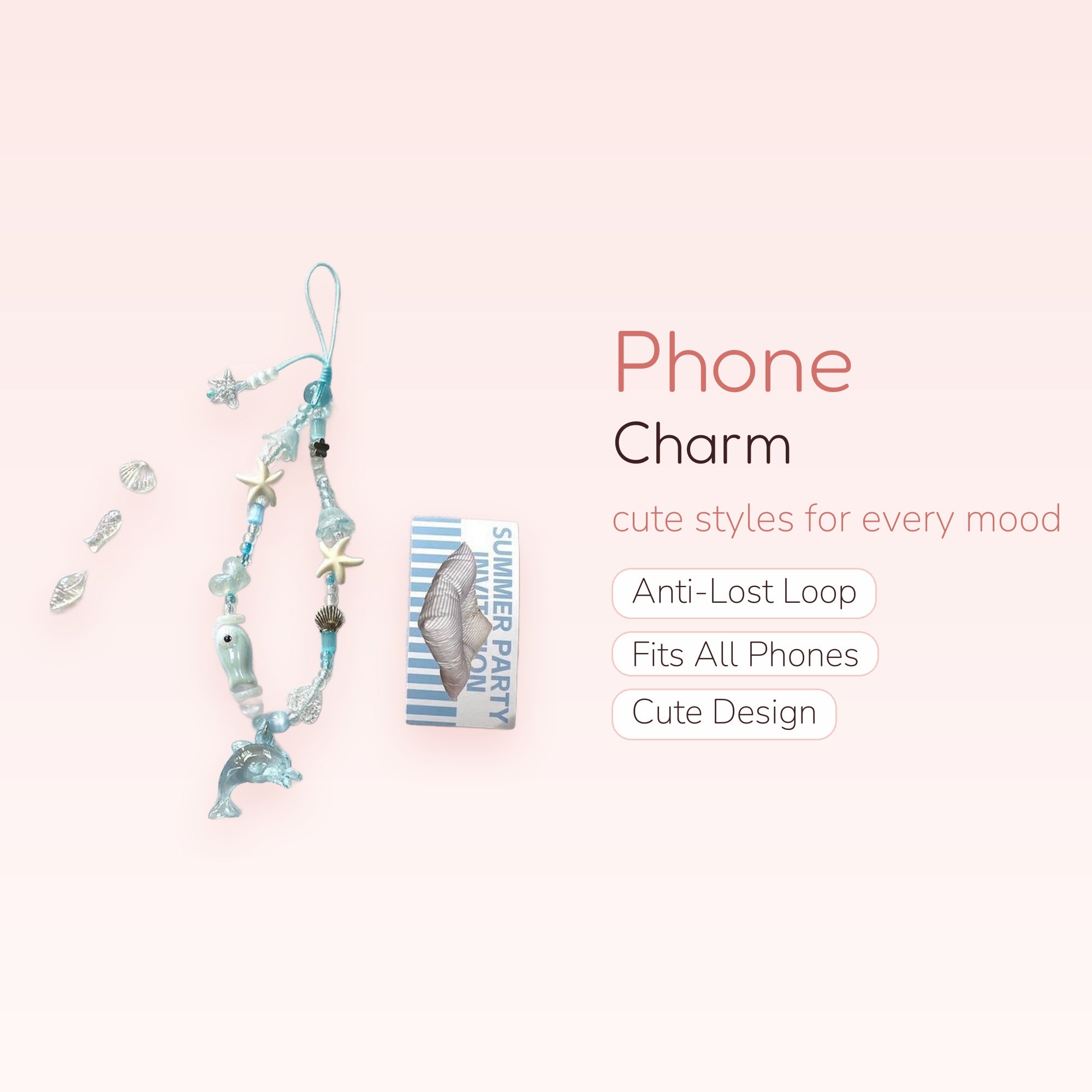 Aesthetic Blue Ocean Sea Life Phone Charm Strap | Cute Beaded Wrist Lanyard