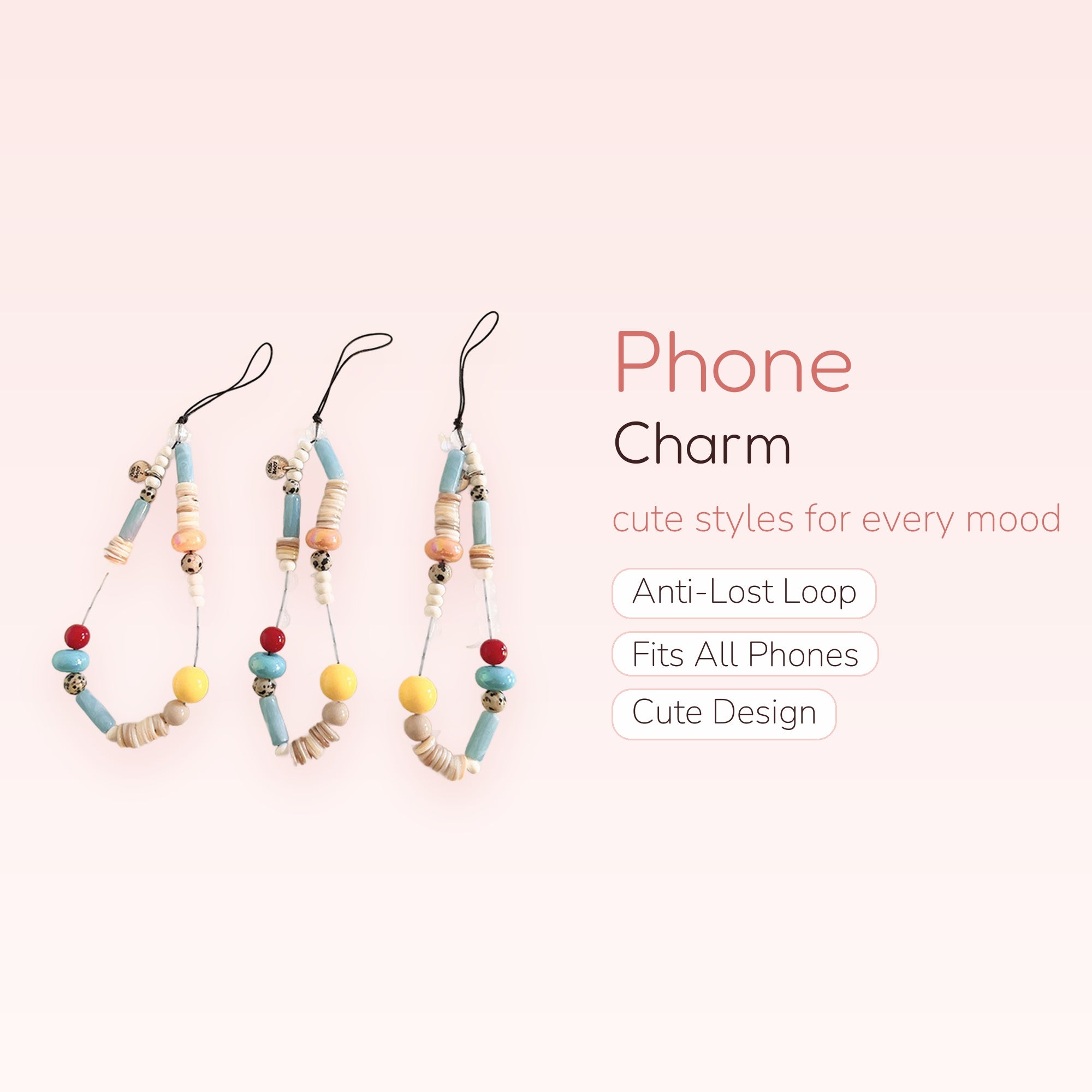 Aesthetic Beaded Phone Charm Strap | Pastel Blue & Yellow Y2K Wrist Lanyard