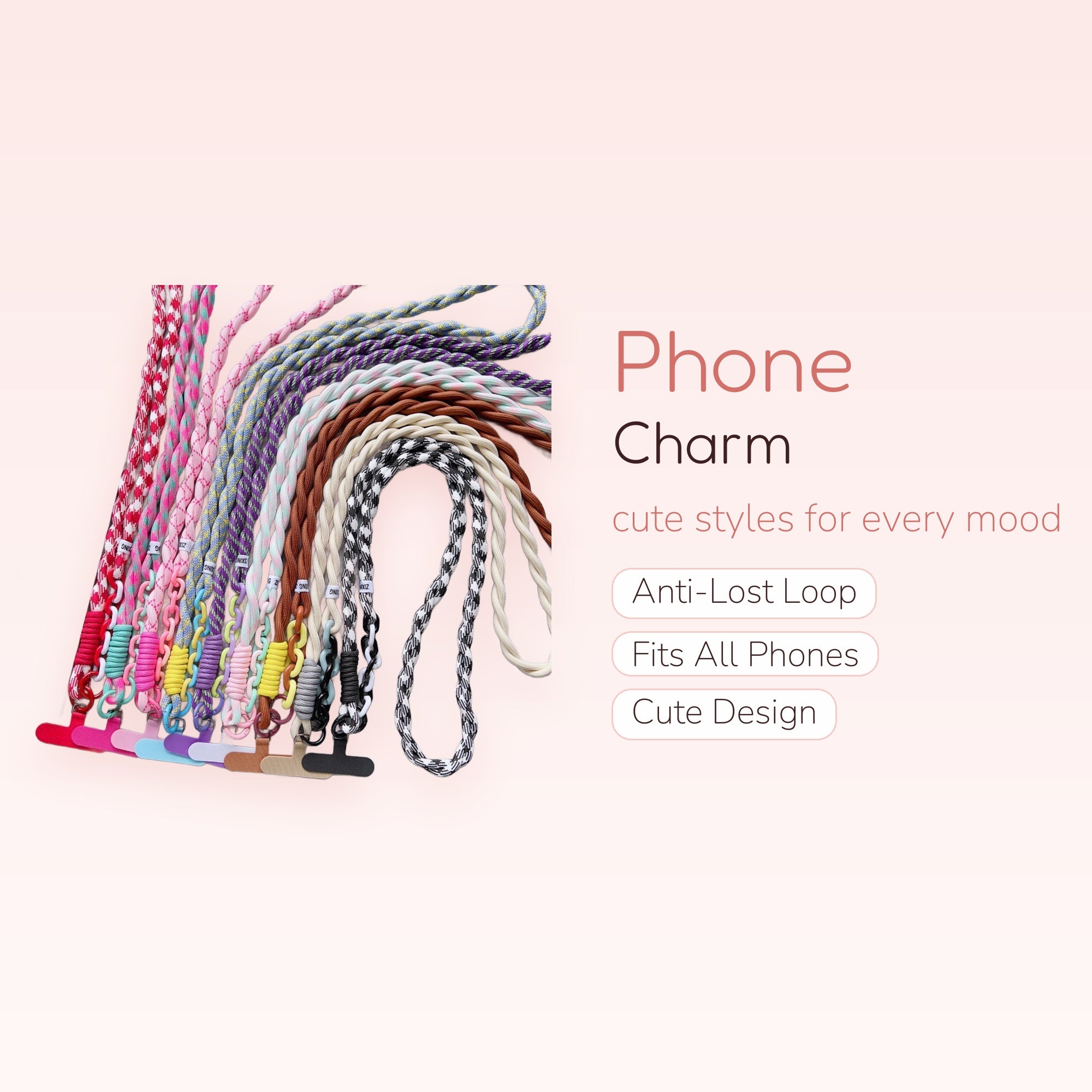 Colorful Braided Rope Phone Lanyard with Chain | Aesthetic Crossbody Phone Strap