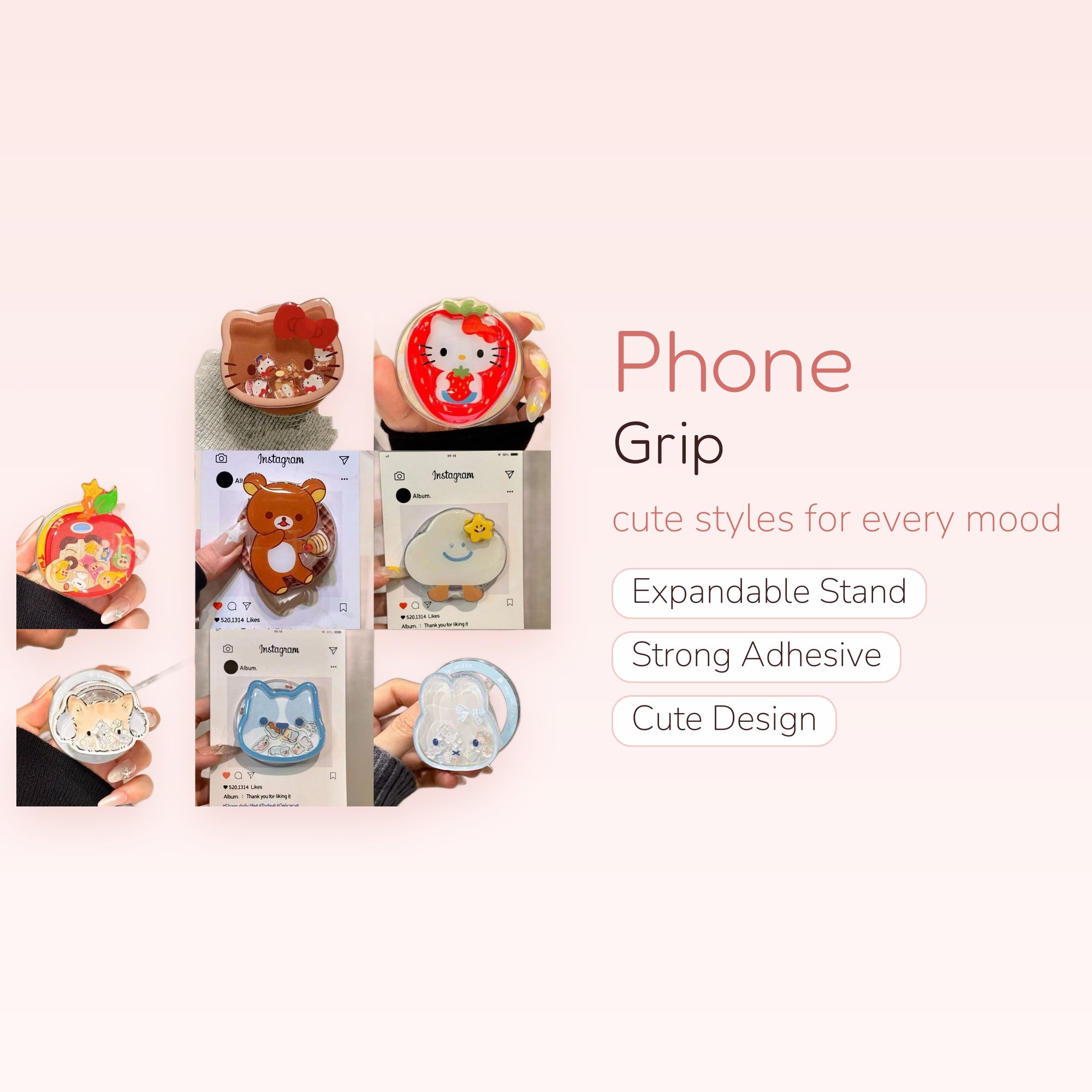 Kawaii Character Liquid Shaker Phone Grip | Cute Pop Socket Stand