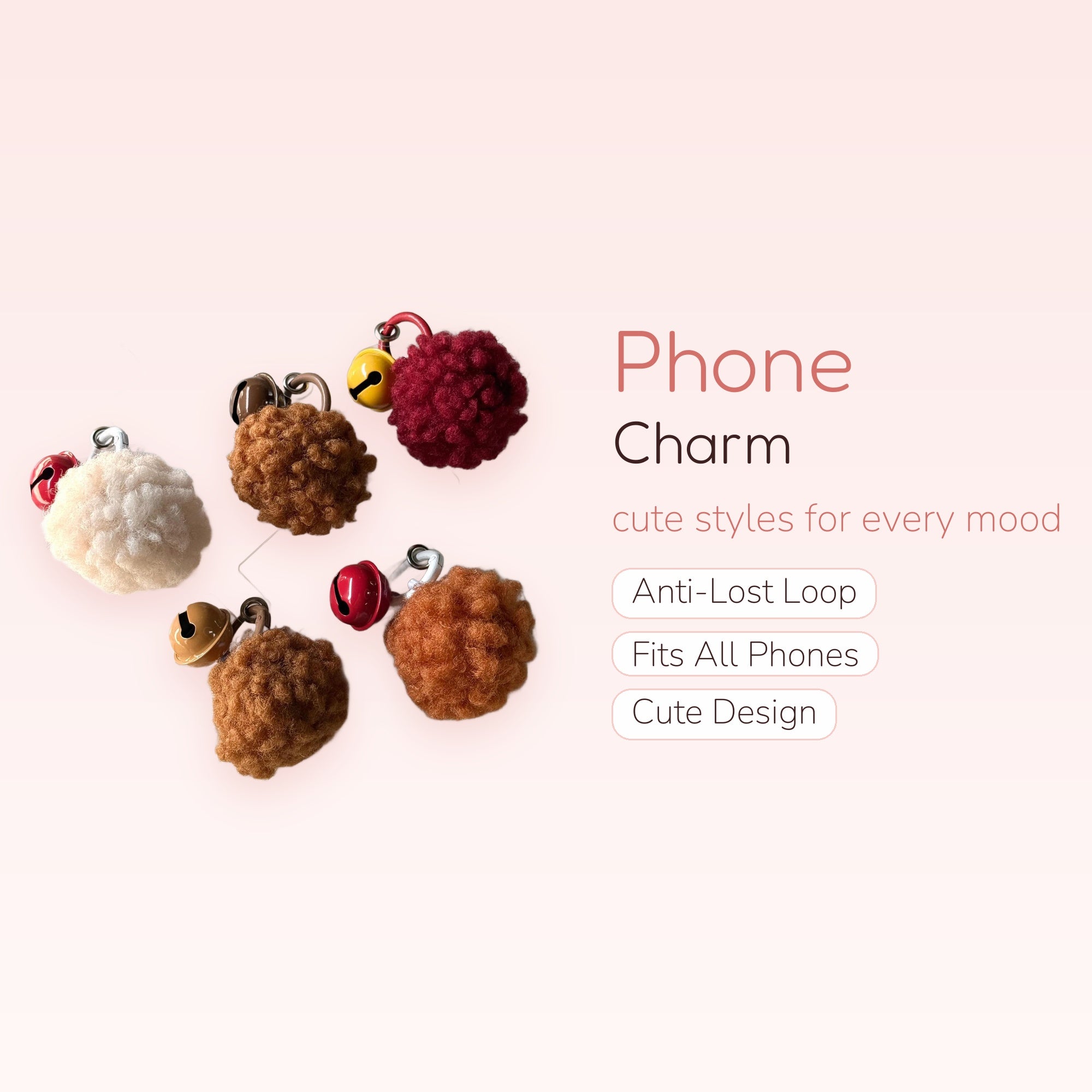 Cute Pom Pom Bell Phone Charm | Fluffy Ball Keychain Accessory