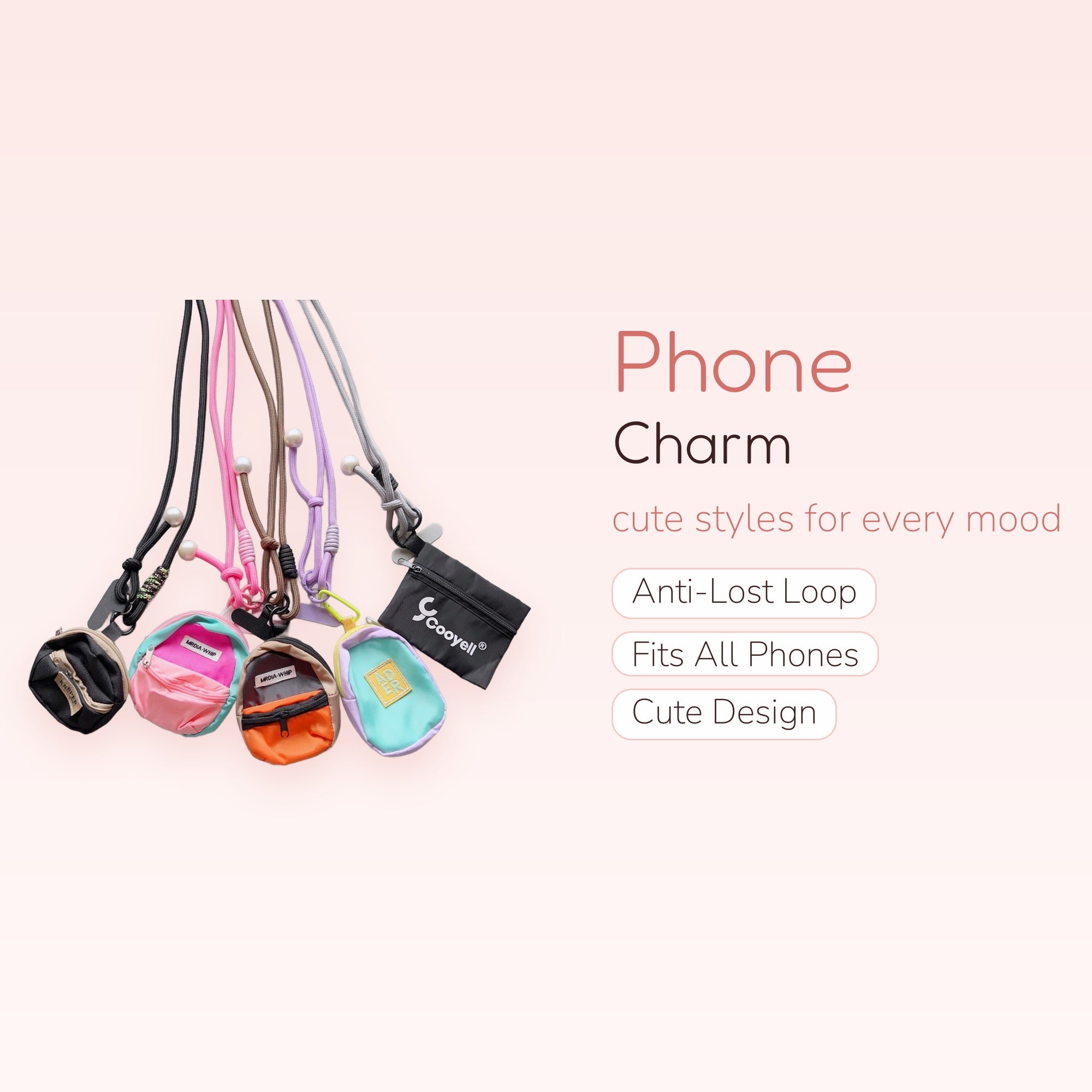 Adjustable Pearl Lanyard Phone Charm | Colorful Mini Backpack & Pouch Crossbody Strap