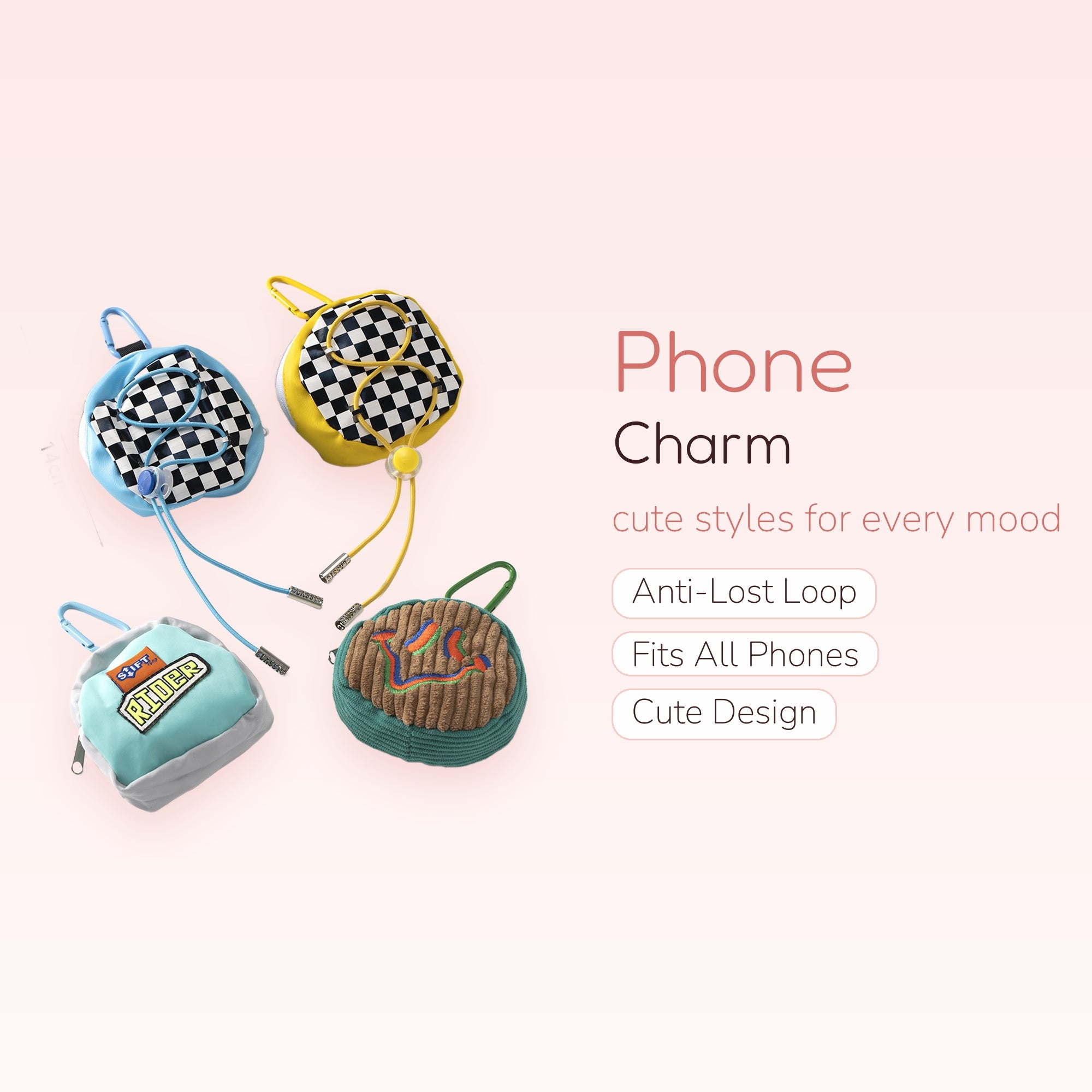 Y2K Checkerboard Drawstring Phone Charm | Cute Corduroy Pouch Keychain