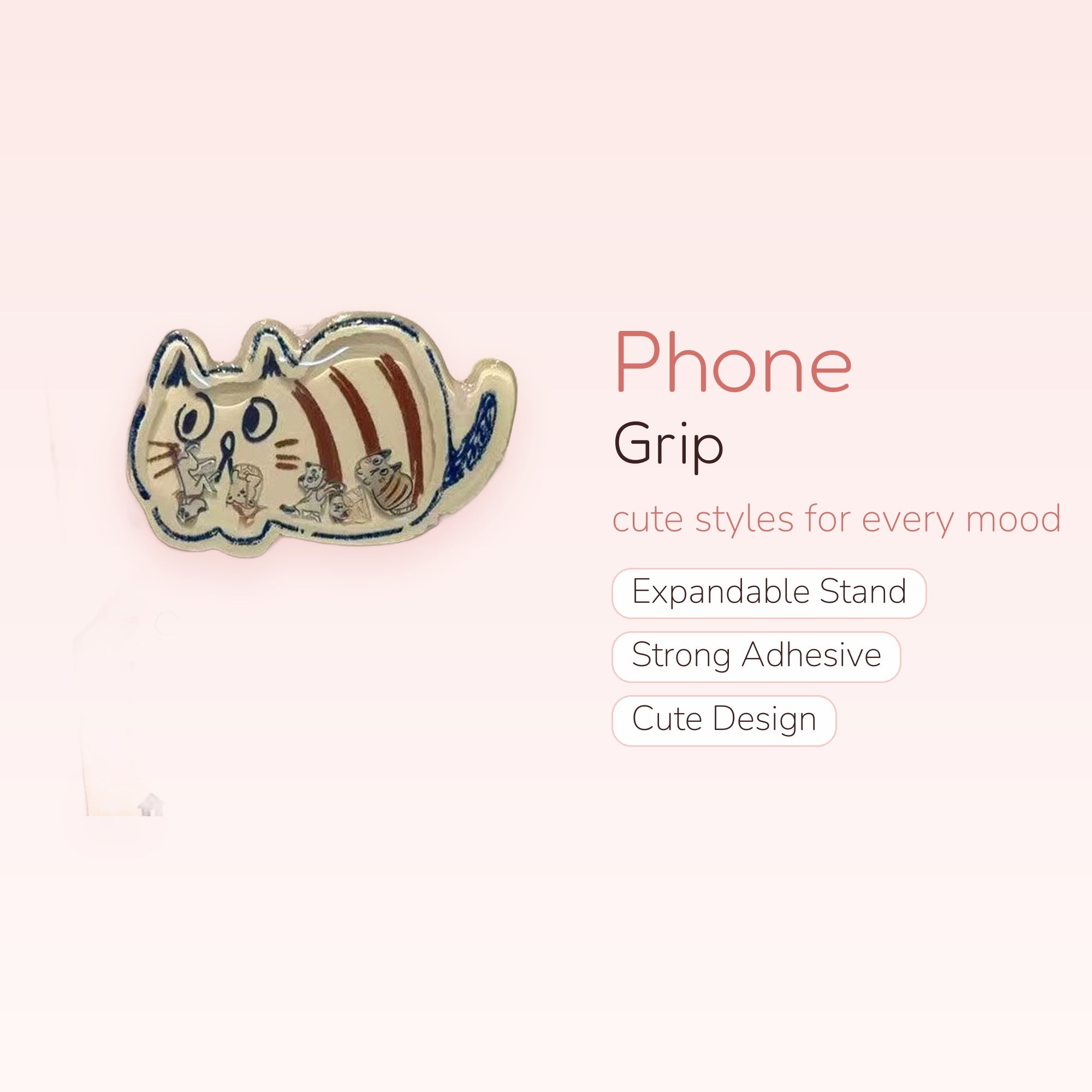 Kawaii Cat Family Phone Grip | Cute Cartoon Animal Pop Socket Stand