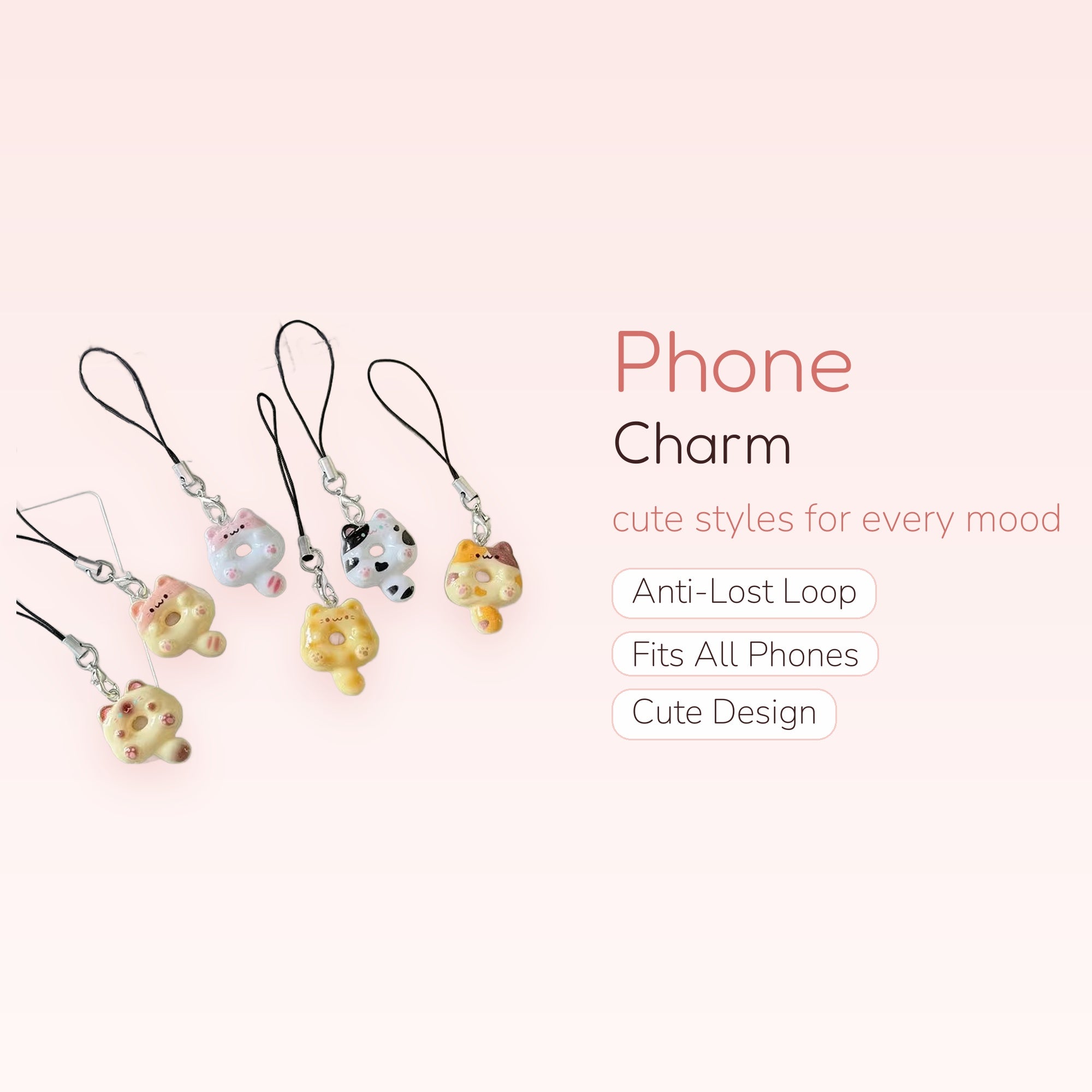 Kawaii Donut Cat Phone Charm | Pastel Kitten Donut Keychain