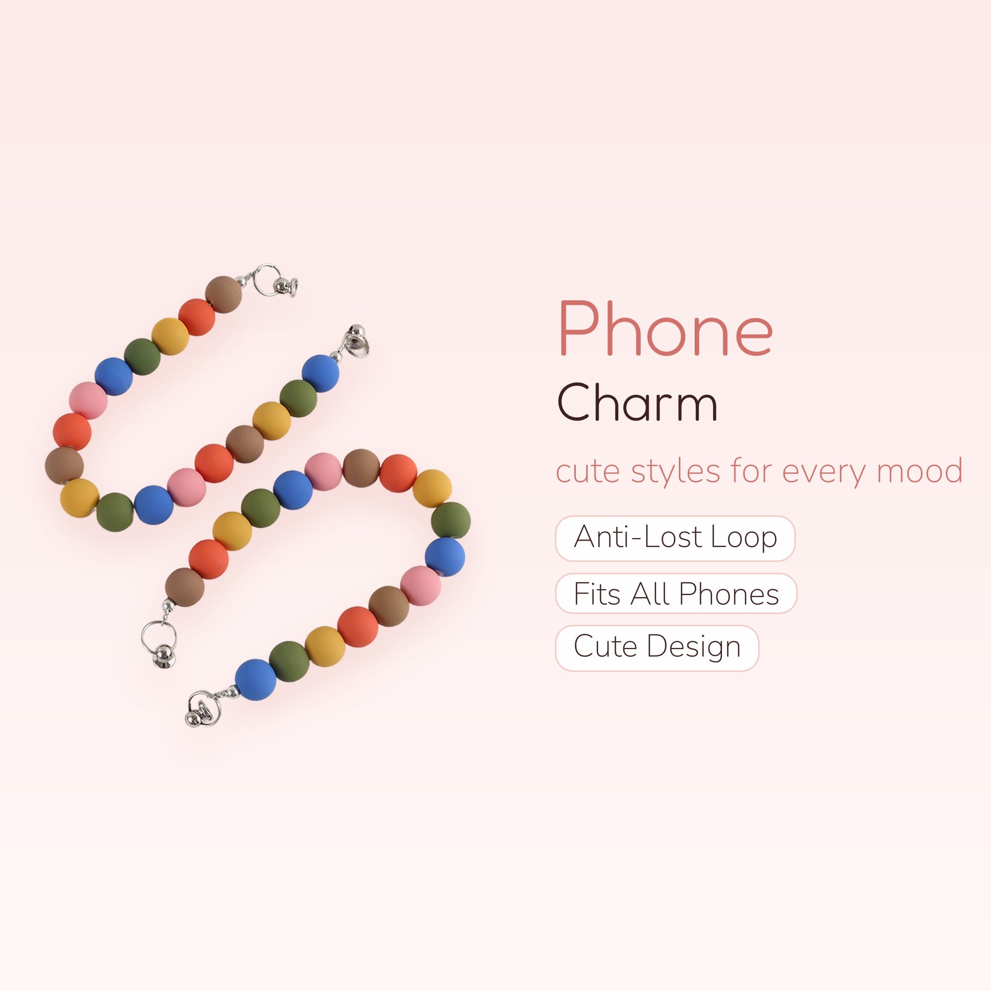 Rainbow Matte Bead Phone Charm Strap | Cute Wrist Lanyard