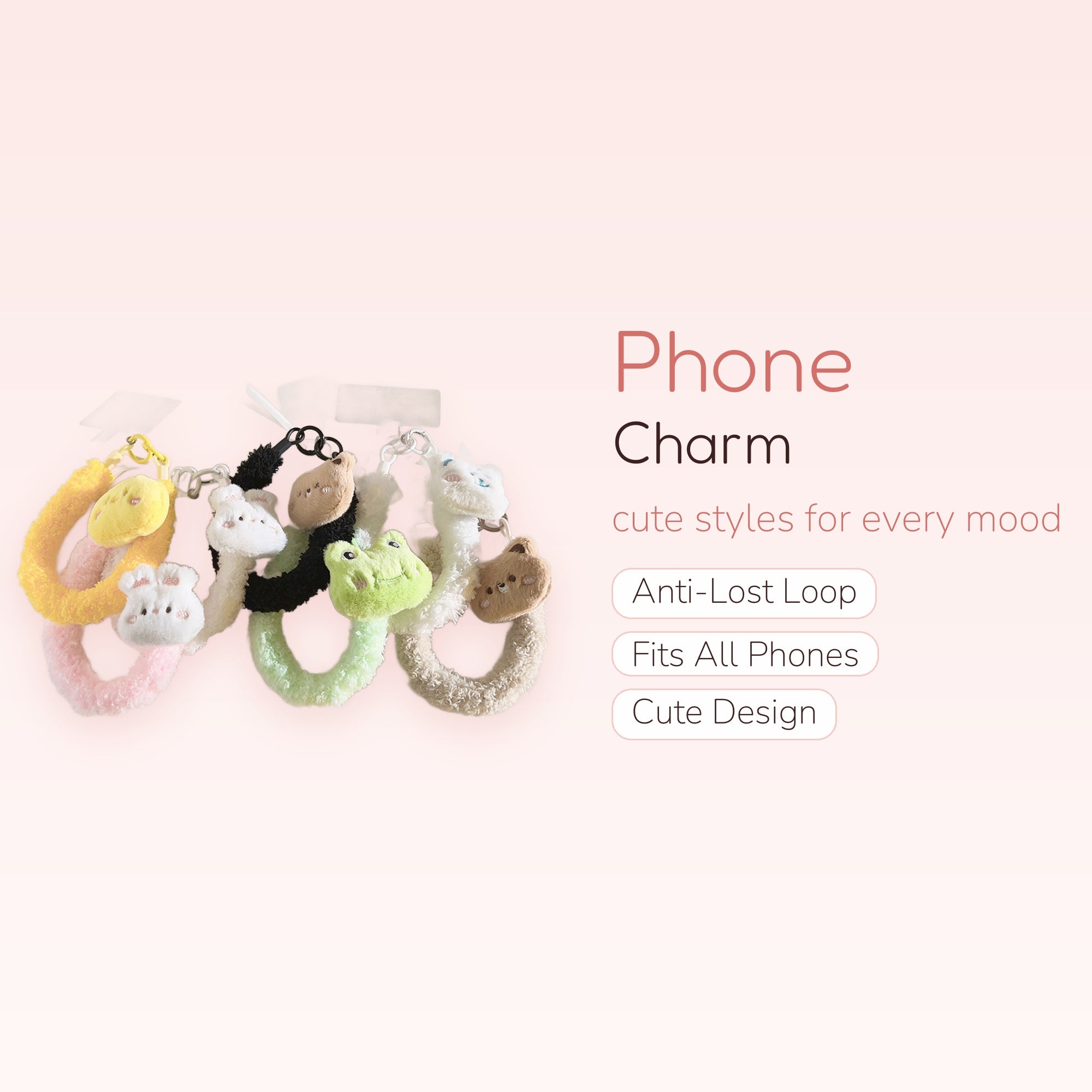 Fluffy Animal Plush Phone Charm Strap | Kawaii Wrist Lanyard