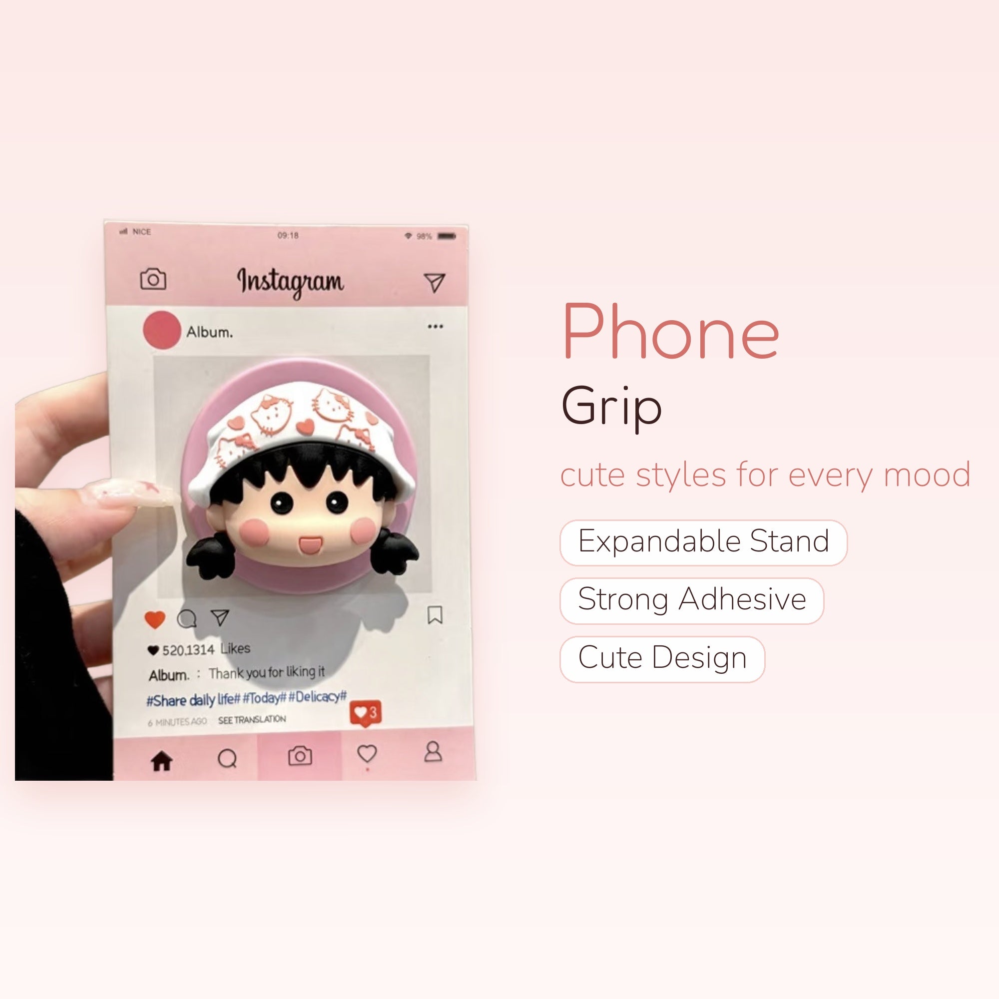 Kawaii Chibi Maruko-chan Phone Grip | Cute Anime Pop Socket Stand