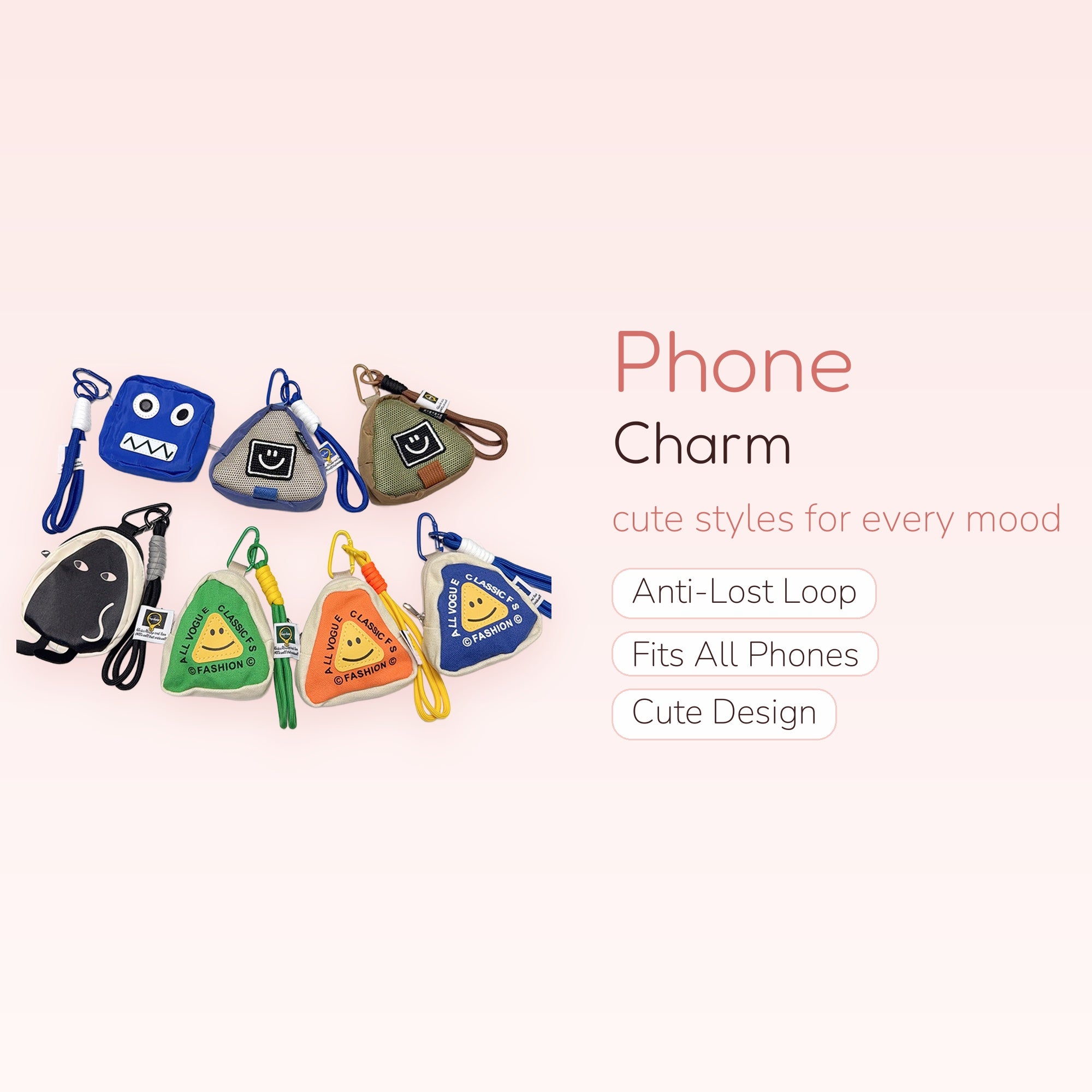 Kawaii Onigiri & Monster Phone Charm | Cute Fabric Wrist Lanyard Keychains