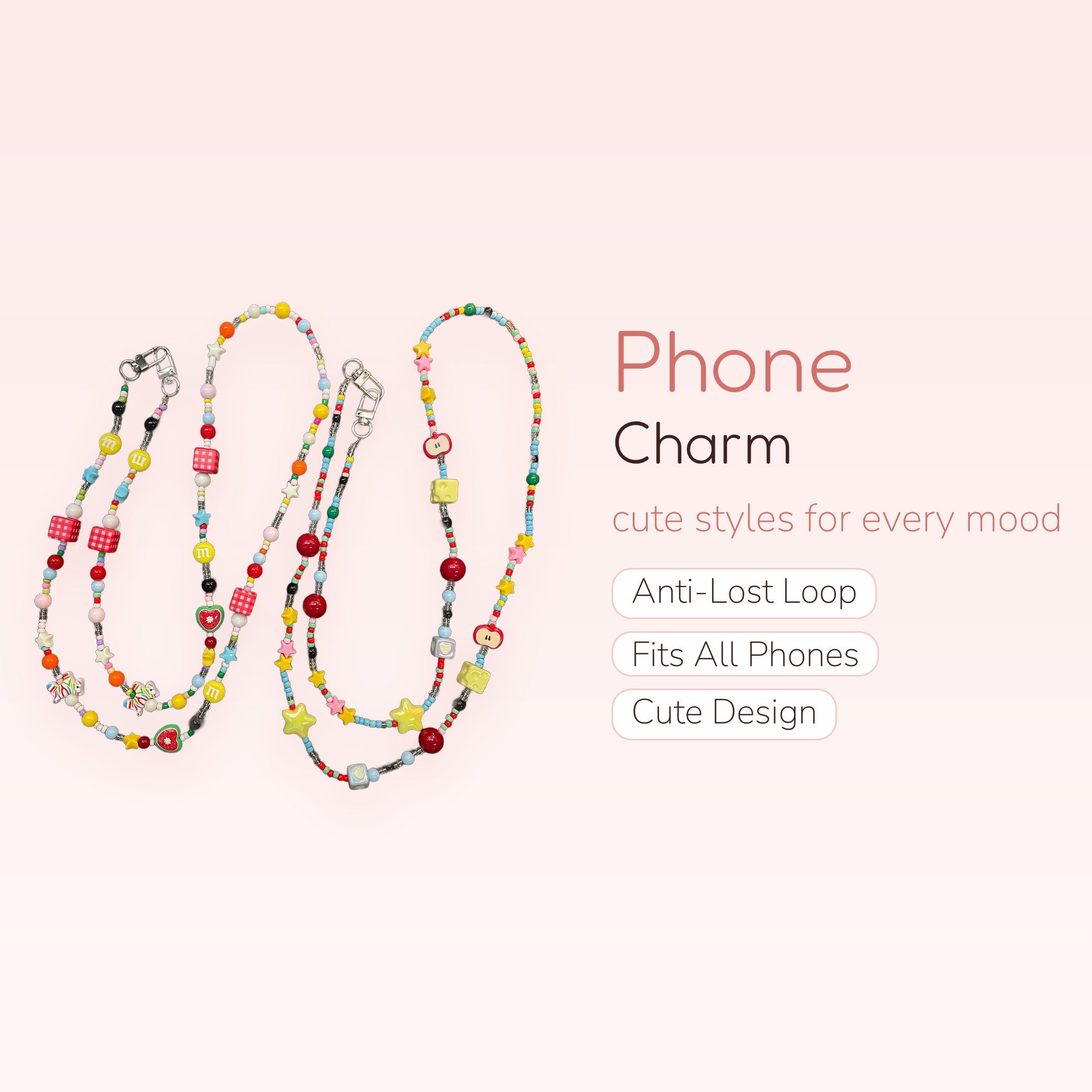 Colorful Beaded Phone Charm Lanyard | Kawaii Y2K Aesthetic Wrist Strap