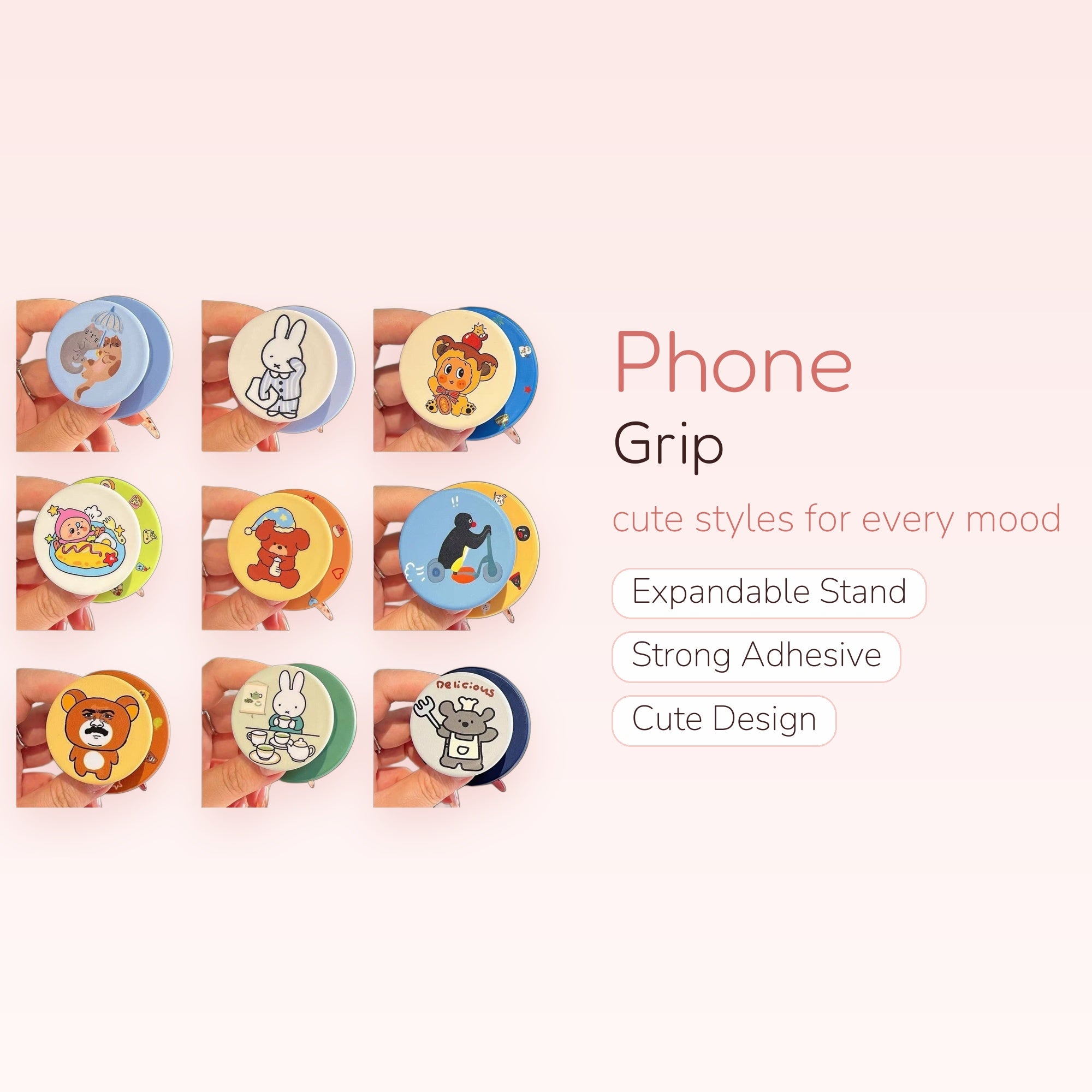Cute Cartoon Character Phone Grip | Kawaii Expandable Pop Socket Stand