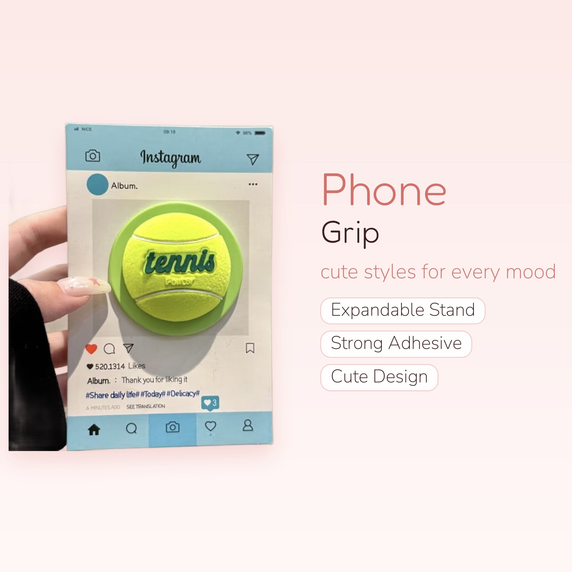 Cute Tennis Ball Phone Grip | Kawaii Green Pop Socket Stand