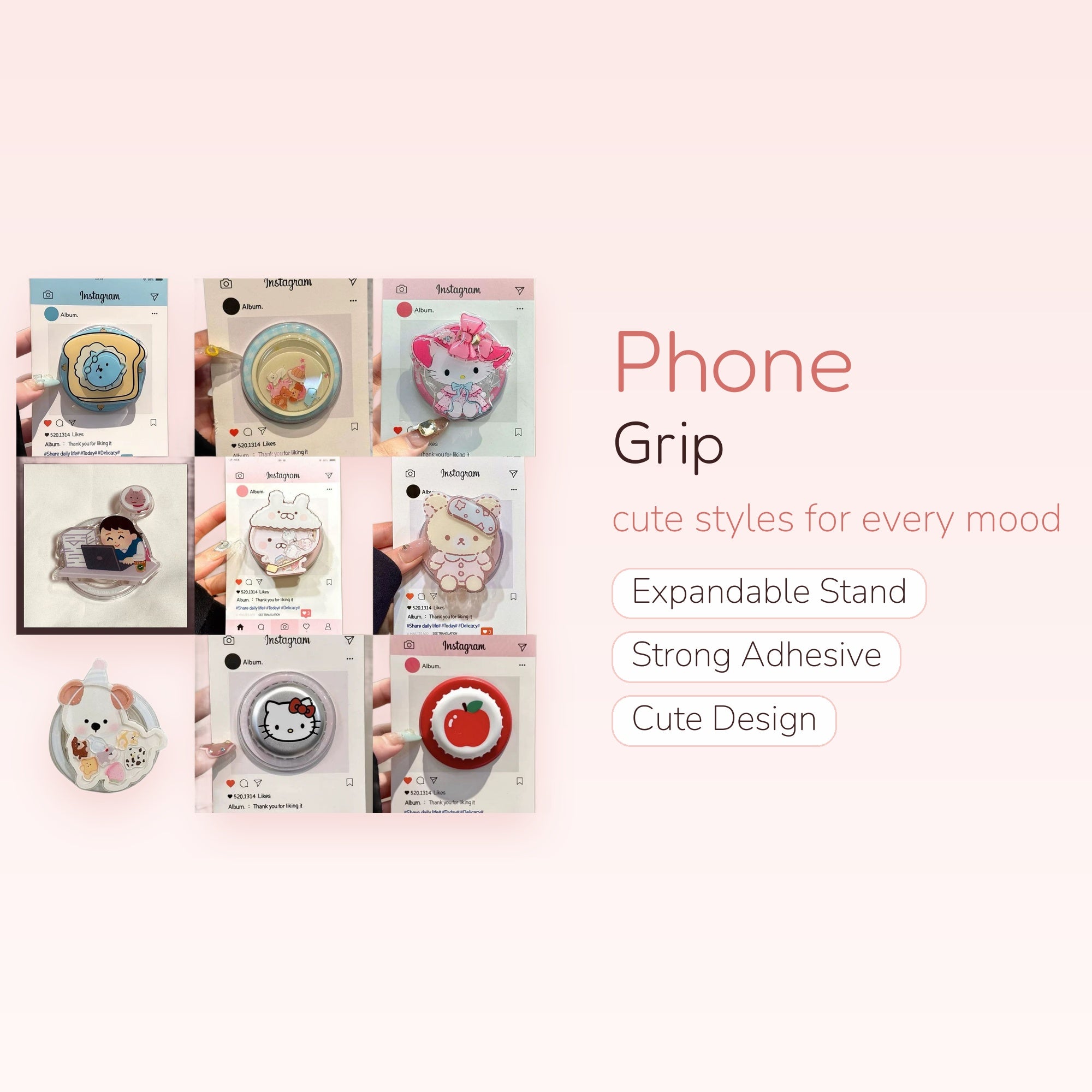 Kawaii Cartoon Character Phone Grip Collection | Cute Pop Socket Stand for Phones