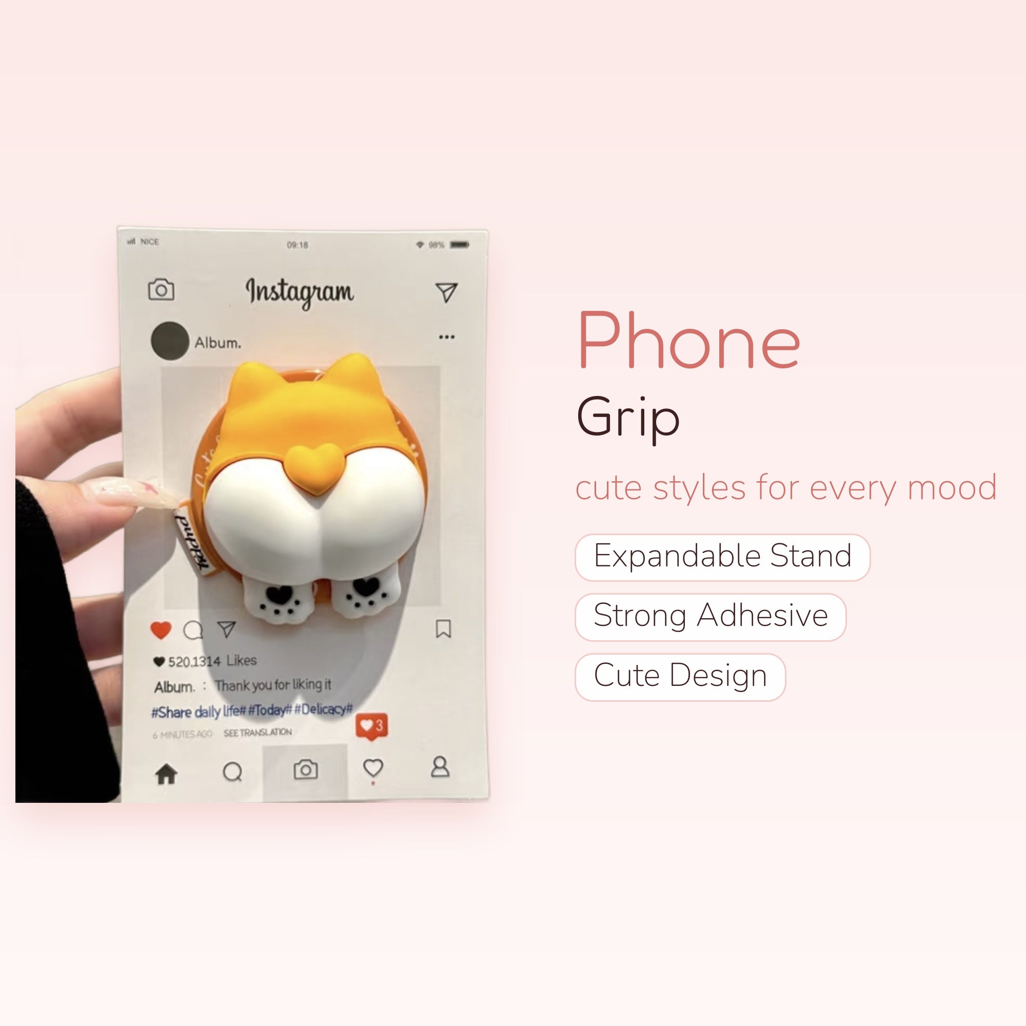 Cute Orange & White Shiba Inu Butt Phone Grip | Kawaii Dog Pop Socket Stand