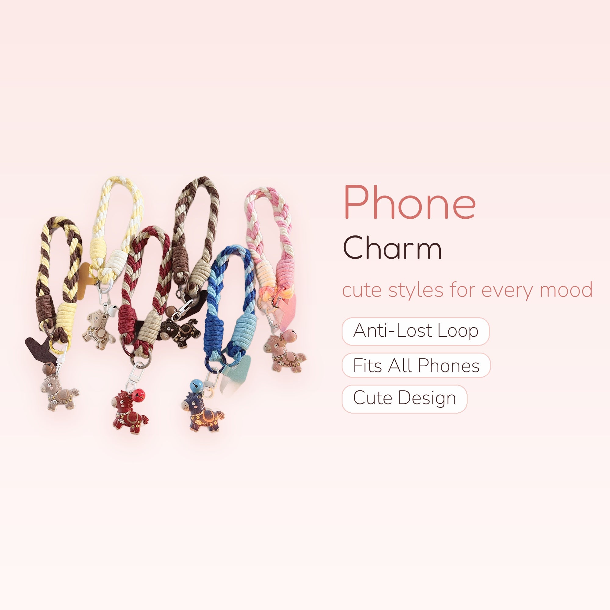 Braided Rope Horse Phone Charm Strap | Cute Animal Wrist Lanyard
