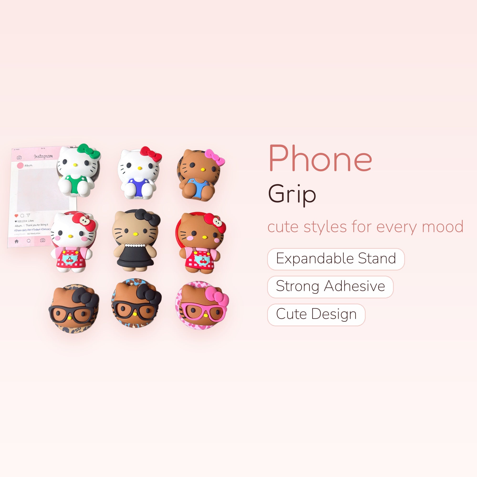 Kawaii Hello Kitty & Friends Phone Grips | Cute Cartoon Pop Socket Stands