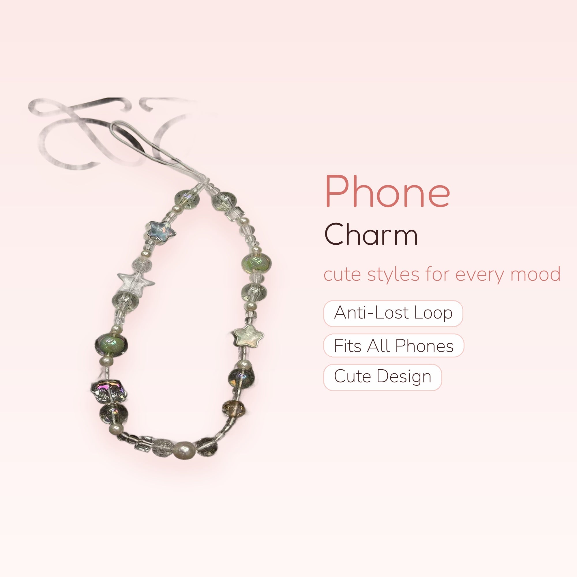 Iridescent Star & Pearl Phone Charm | Aesthetic Beaded Wrist Strap