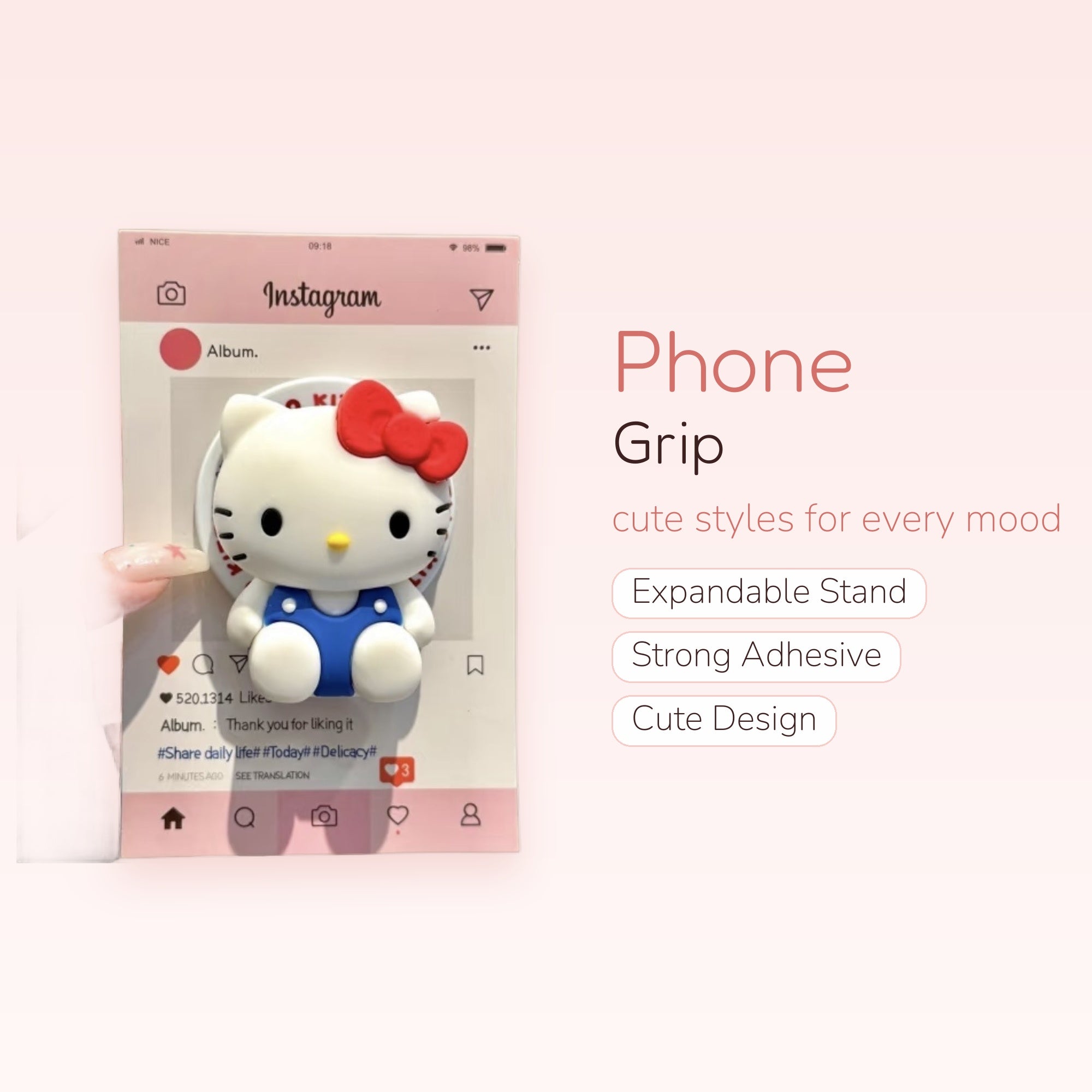 Hello Kitty Instagram Phone Grip | Kawaii Pop Socket Stand for iPhone & Android