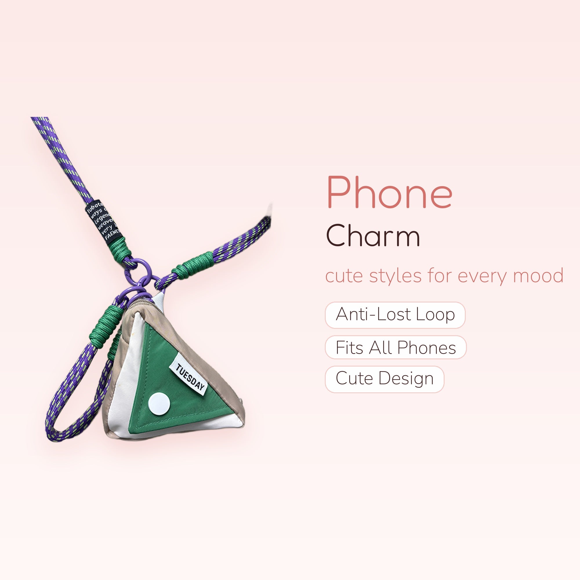Aesthetic Triangle Pouch Phone Charm Lanyard | Green & Beige Geometric Crossbody Strap