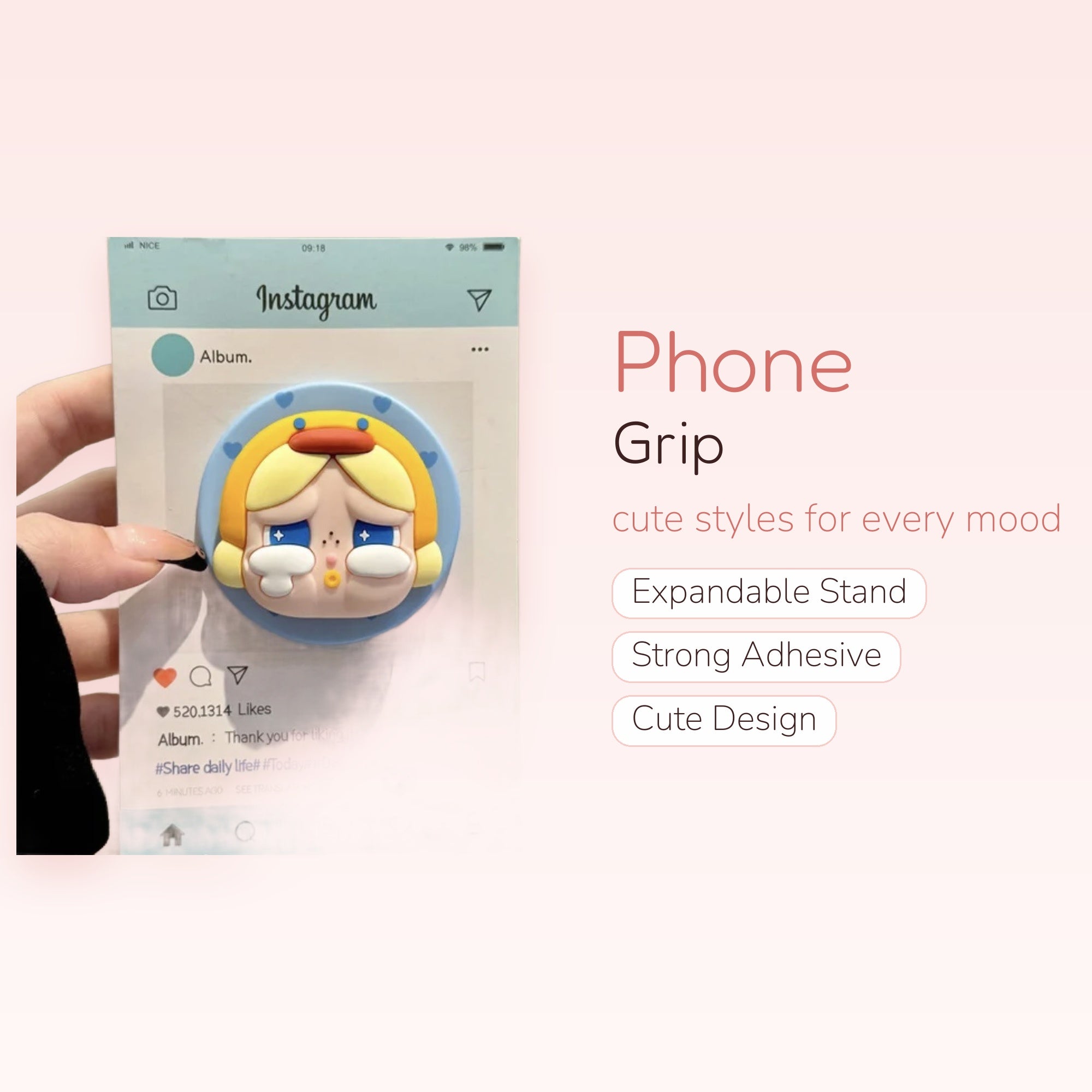 Crying Anime Girl Phone Grip | Kawaii Pop Socket Stand for Phones