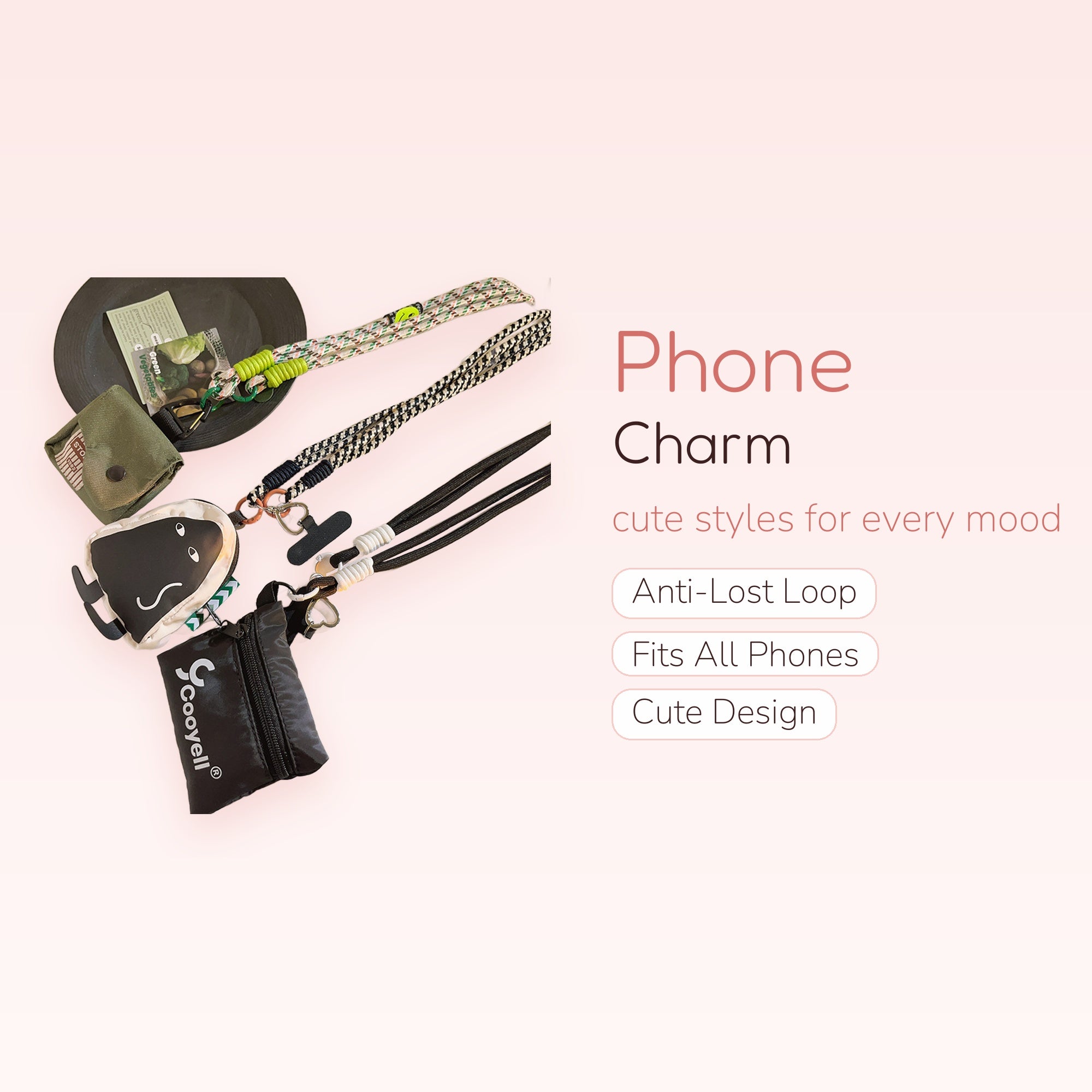 Aesthetic Woven Rope Phone Lanyard with Charms | Cute Wrist Strap for Phone