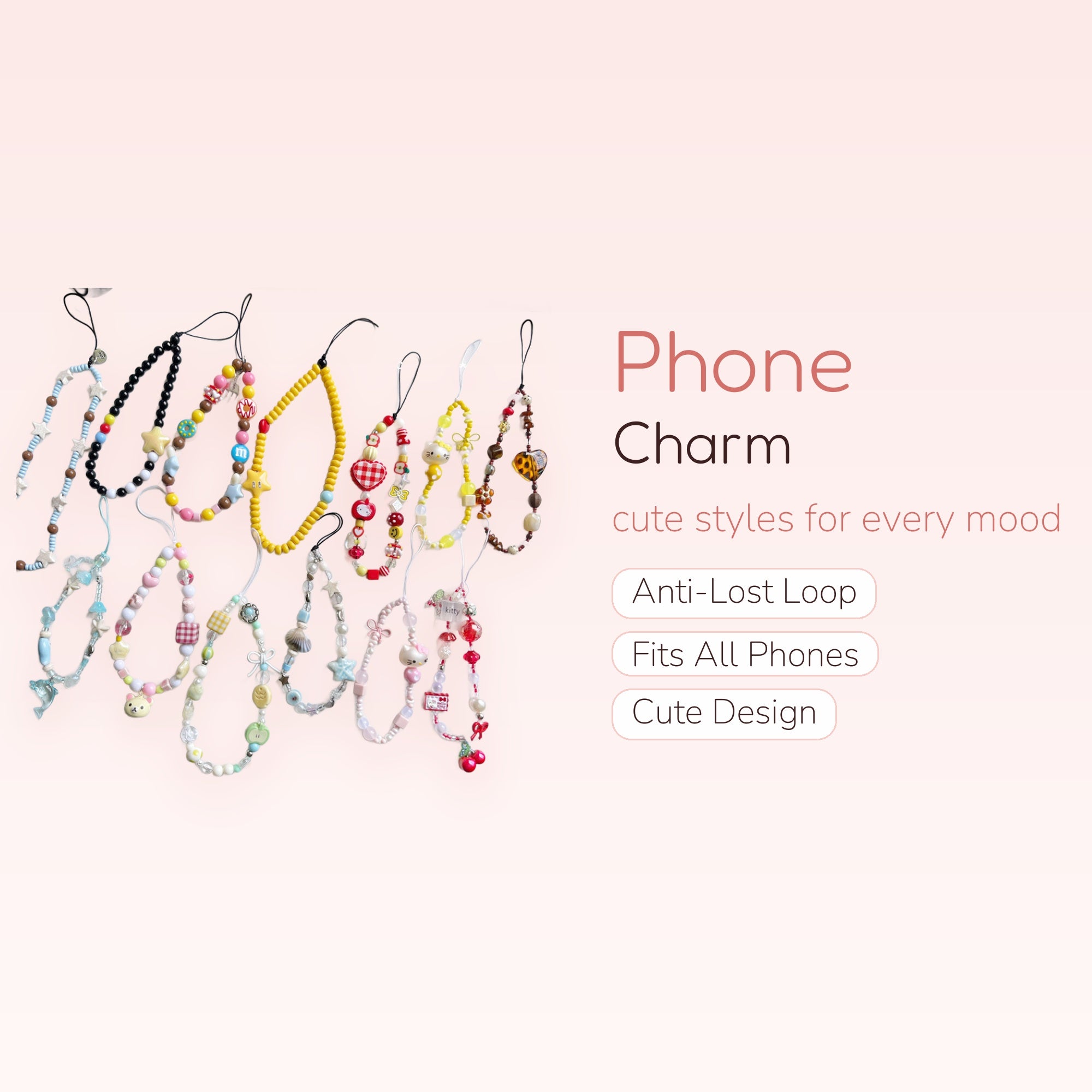 Kawaii Beaded Phone Charm Lanyard Collection | Cute Y2K Aesthetic Wrist Straps