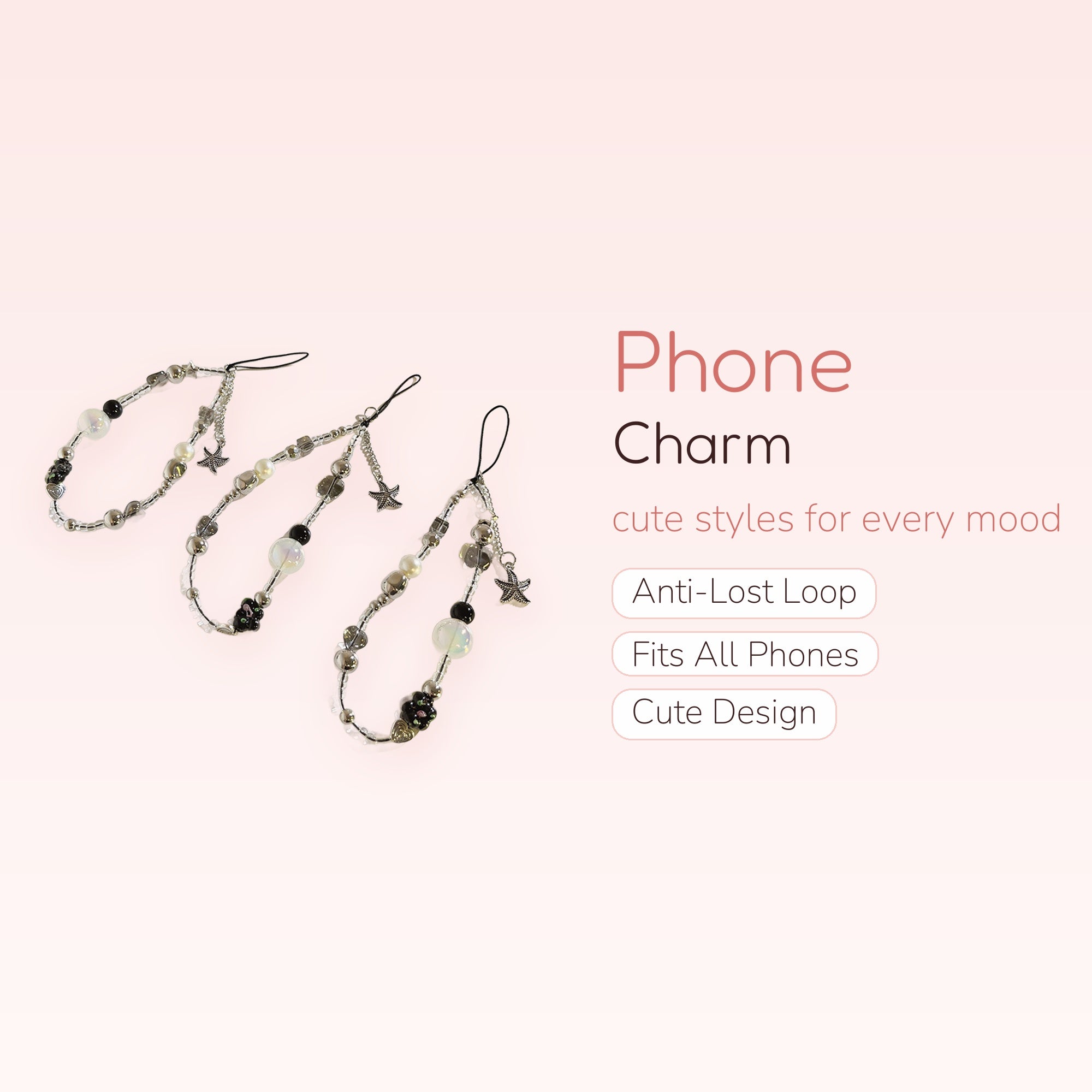 Aesthetic Pearl & Starfish Phone Charm | Beaded Wrist Strap Lanyard