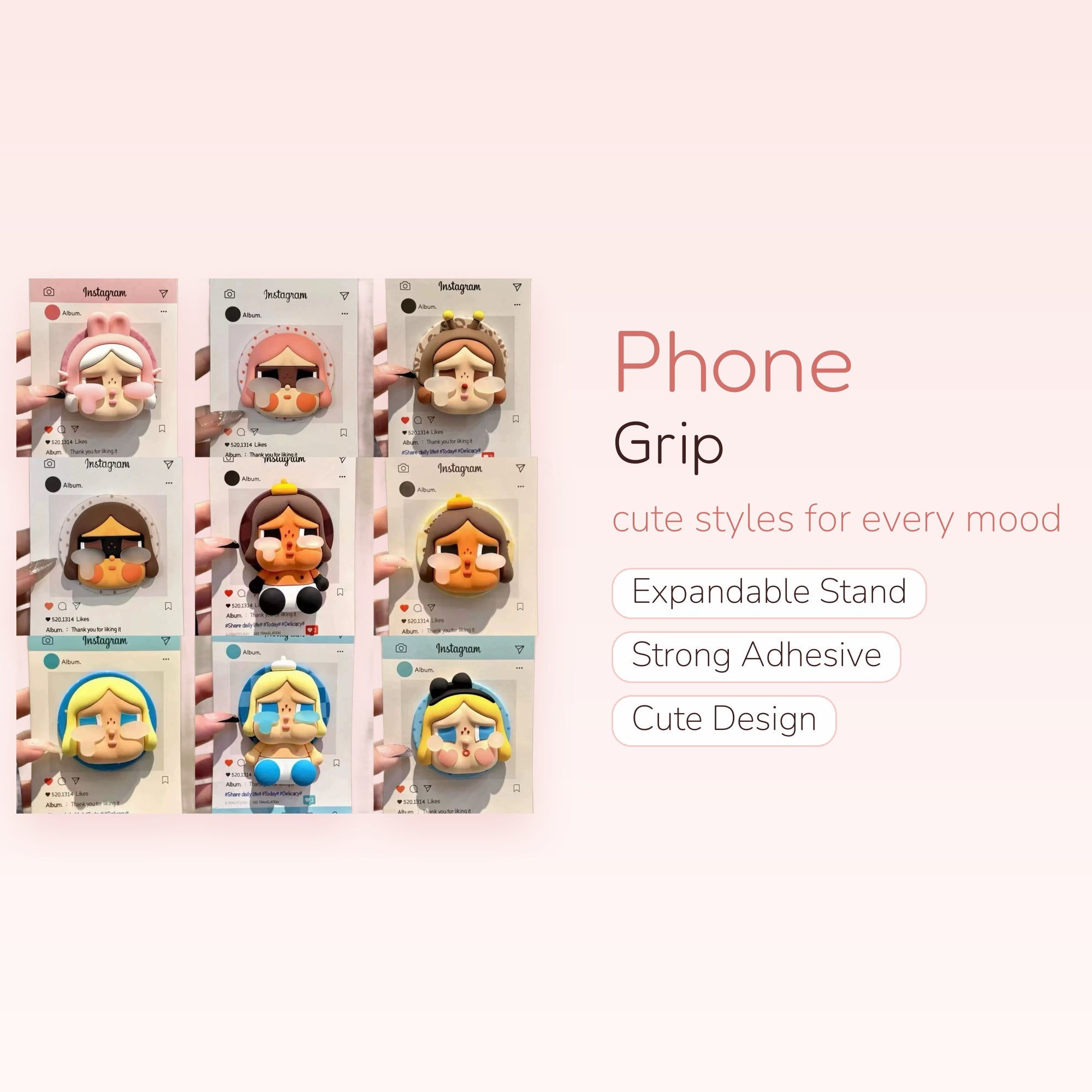 Kawaii Crying Chibi Girl Phone Grip | Pastel Pop Socket Stand