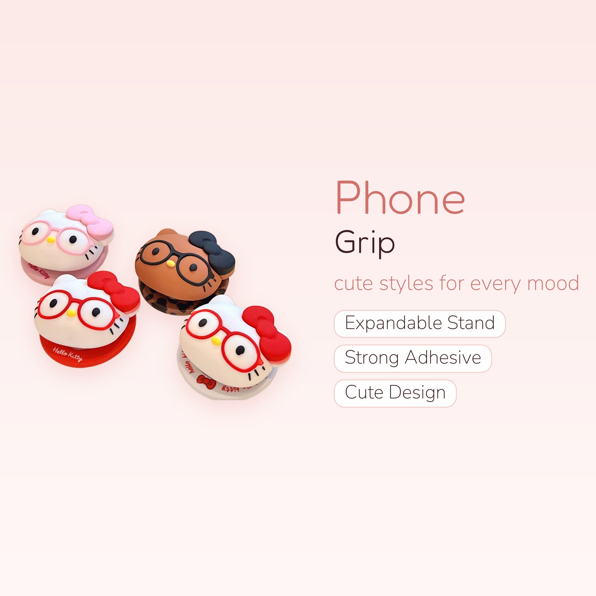 Cute Hello Kitty Silicone Phone Grip | Kawaii Pop Socket Stand with Glasses