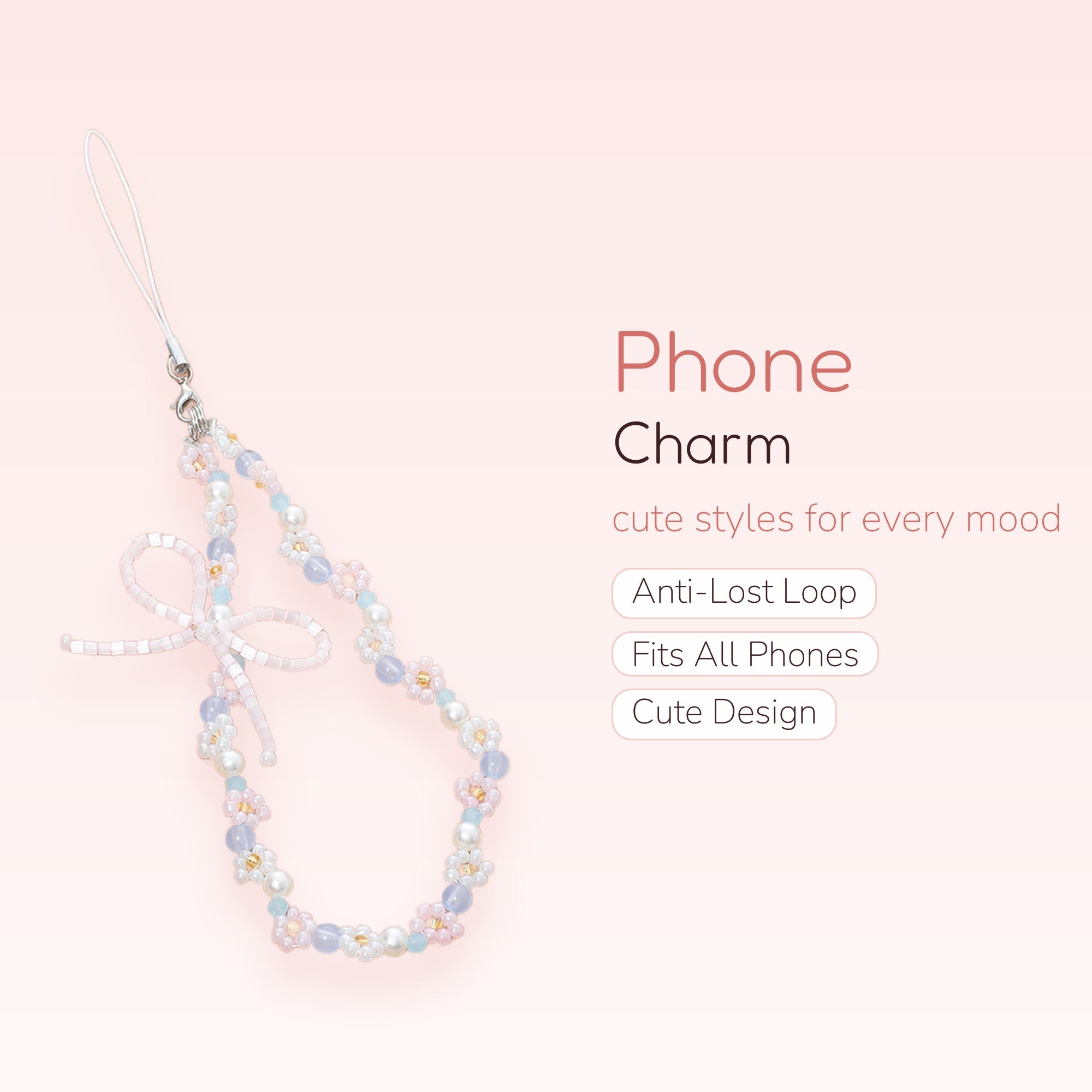 Pastel Daisy & Pearl Beaded Phone Charm | Cute Bow Wrist Strap Lanyard