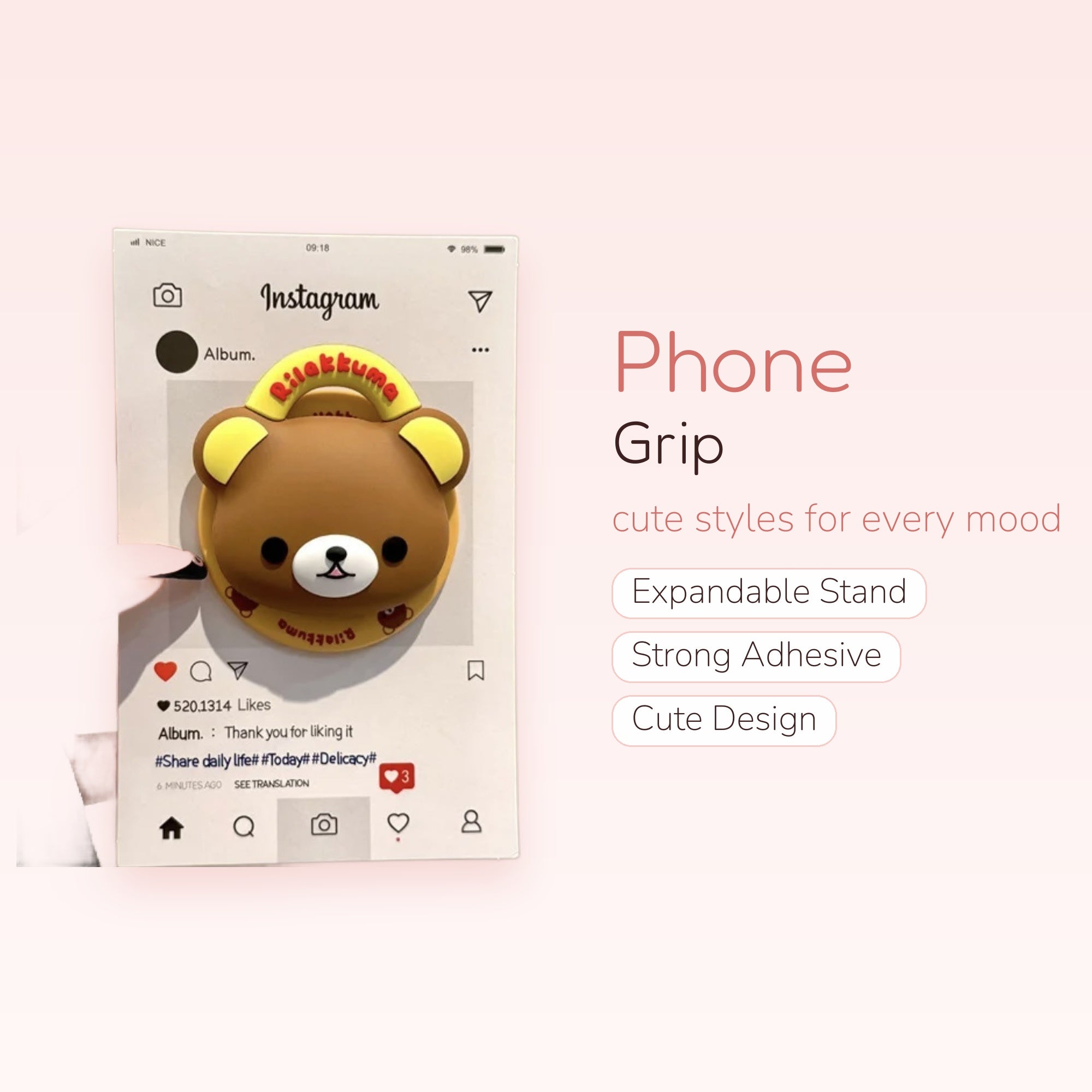 Cute Rilakkuma Bear Phone Grip | Kawaii Brown Pop Socket Stand