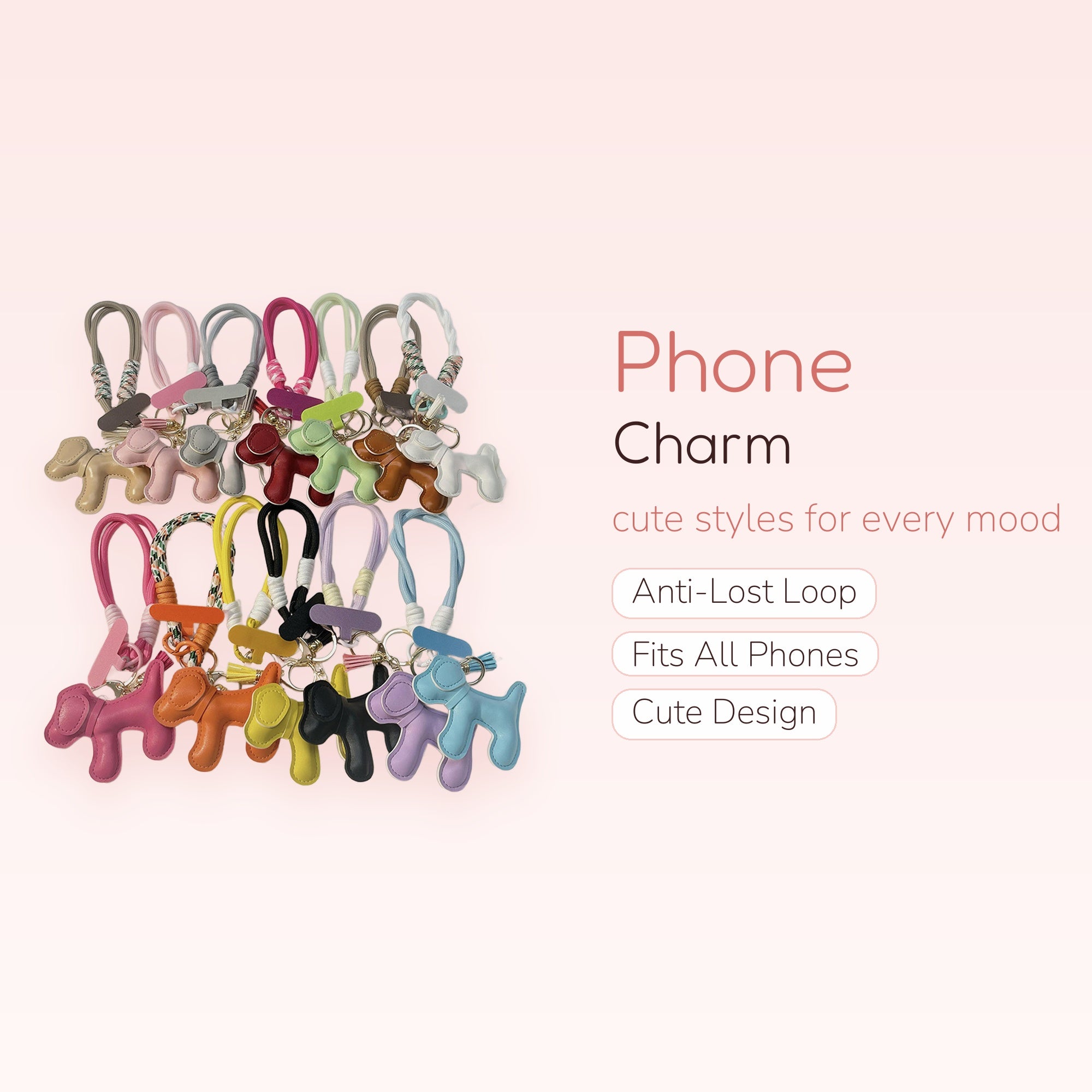 Cute Dog Leather Phone Charm | Colorful Wrist Strap Lanyard Keychain
