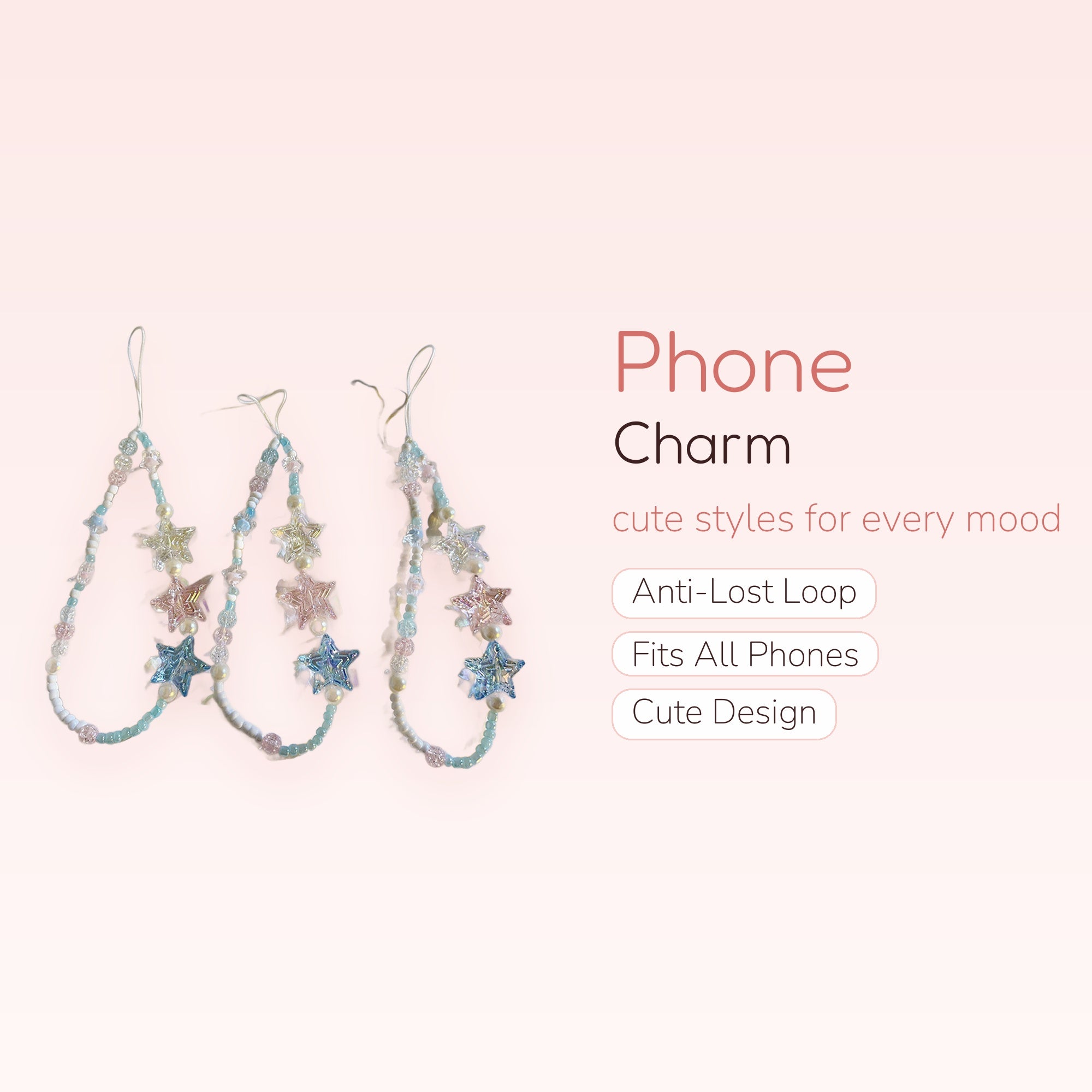 Pastel Star & Pearl Beaded Phone Charm | Kawaii Y2K Wrist Strap