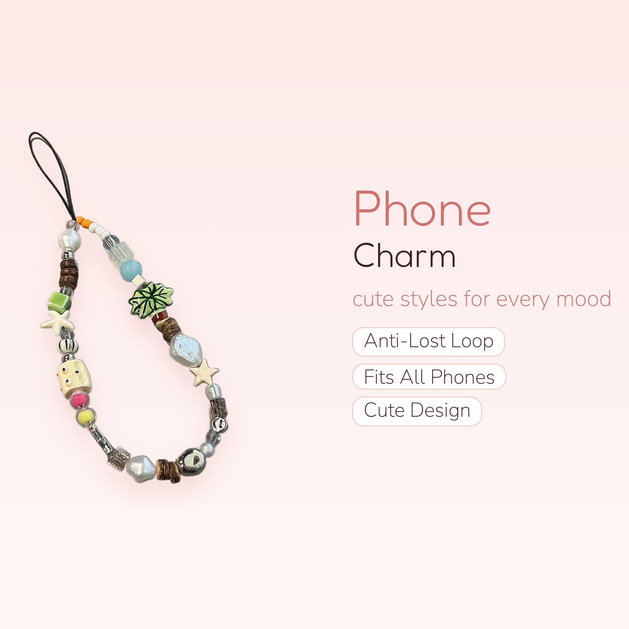 SIMPLYBUBBI — Coastal Star & Leaf Beaded Phone Charm Strap | Ocean Y2K Wrist Lanyard