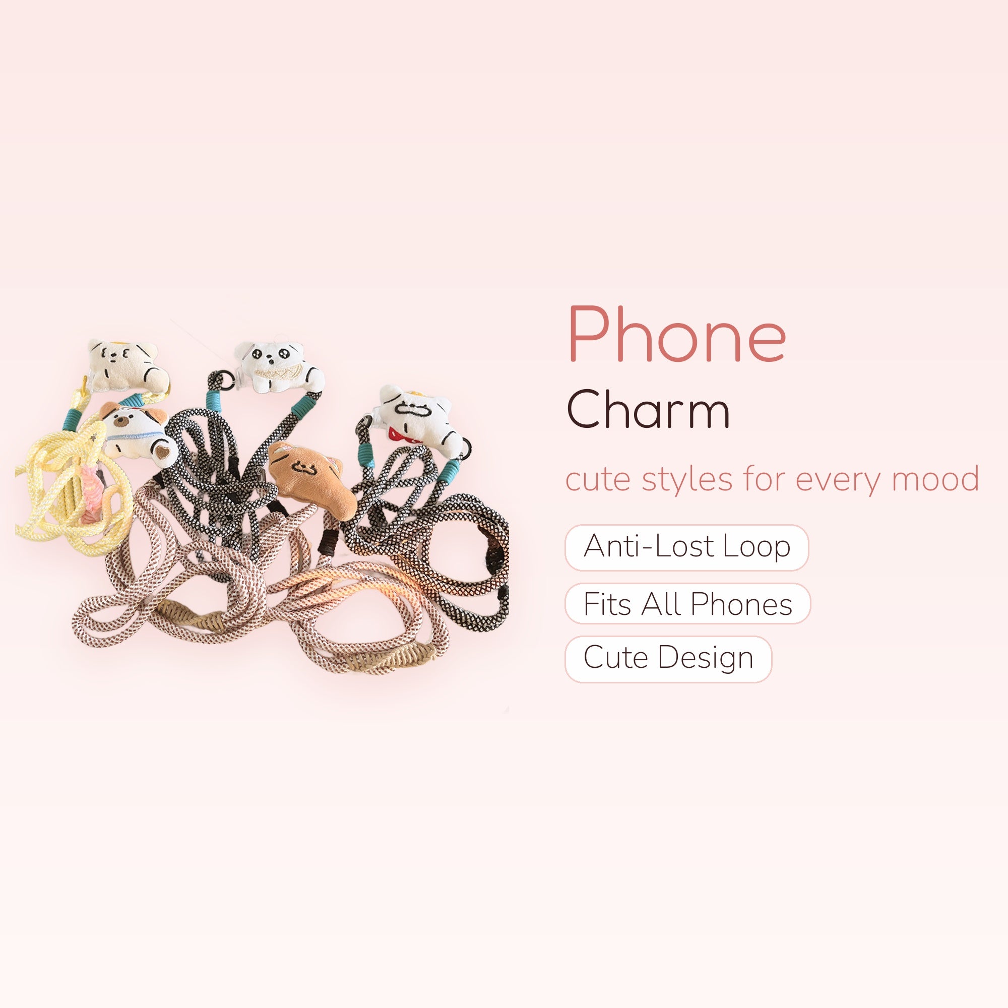 Kawaii Plush Animal Lanyard Phone Charm | Cute Braided Rope Wrist Strap