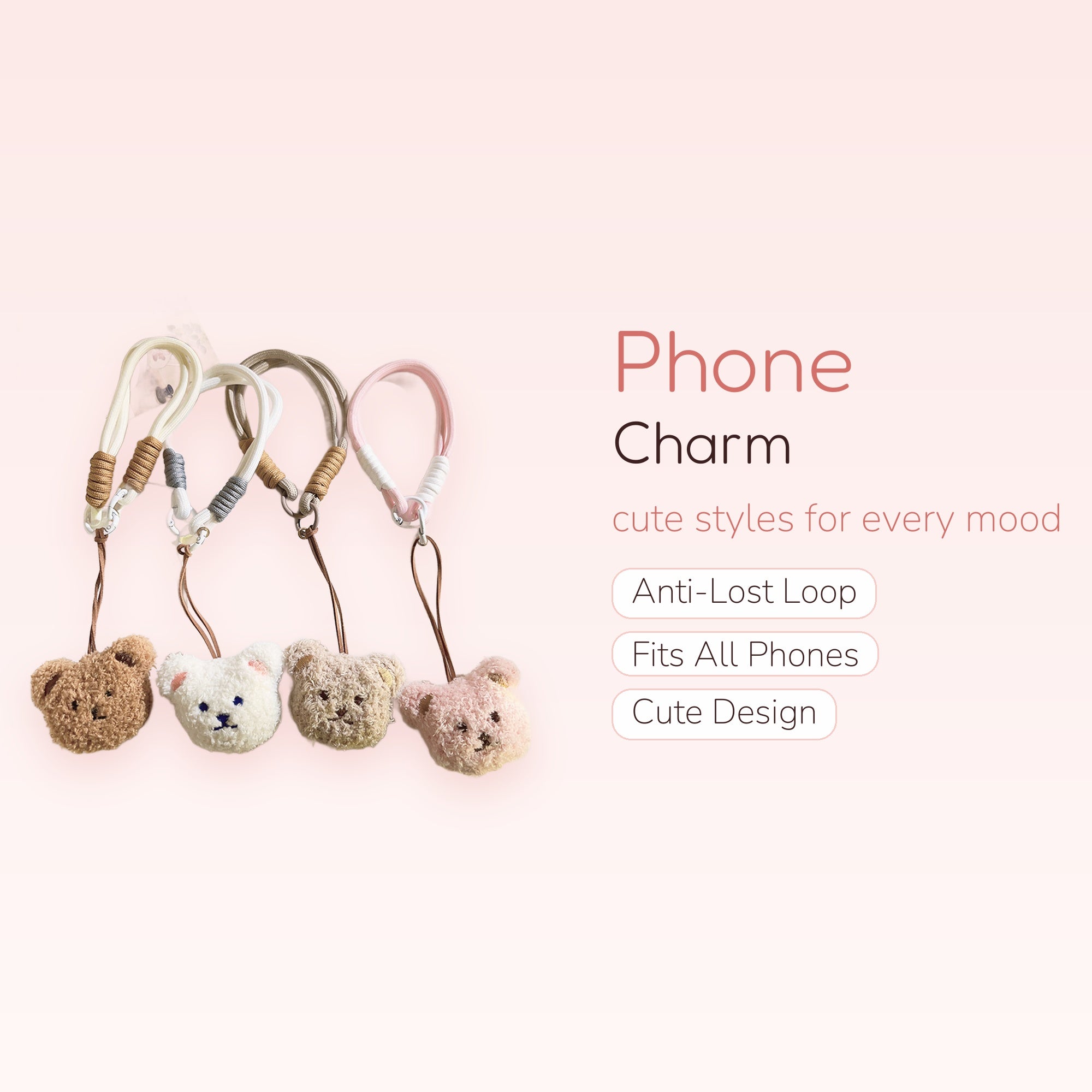 Cute Teddy Bear Phone Charm Wrist Strap | Fluffy Animal Lanyard