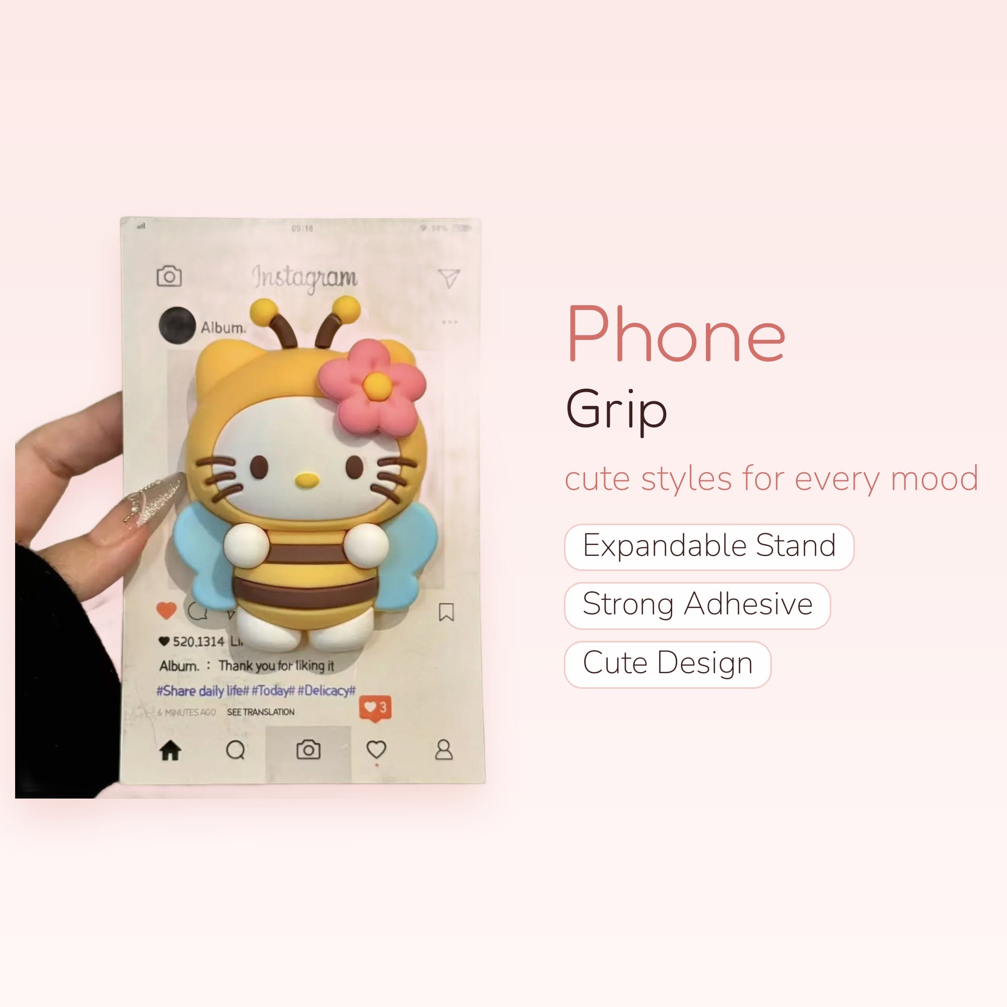 Cute Hello Kitty Bee Phone Grip | Kawaii Silicone Pop Socket Stand