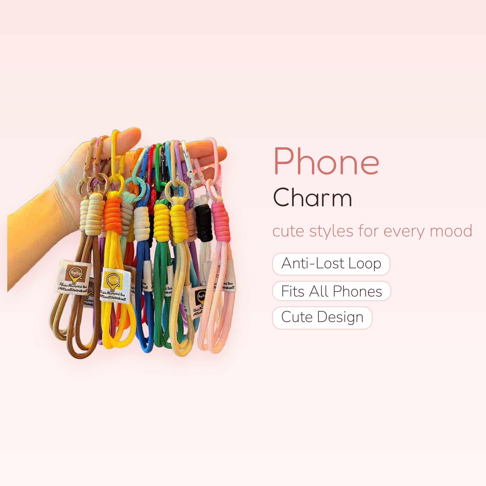 Colorful Braided Rope Phone Charm Wristlet | Aesthetic Carabiner Lanyard Strap